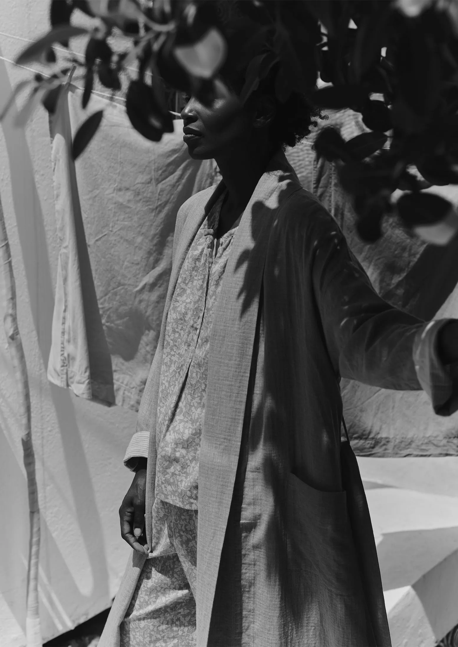 Soft Double Faced Cotton Gown | Grey Melange/Soft Clay sold by TOAST product image thumbnail 2