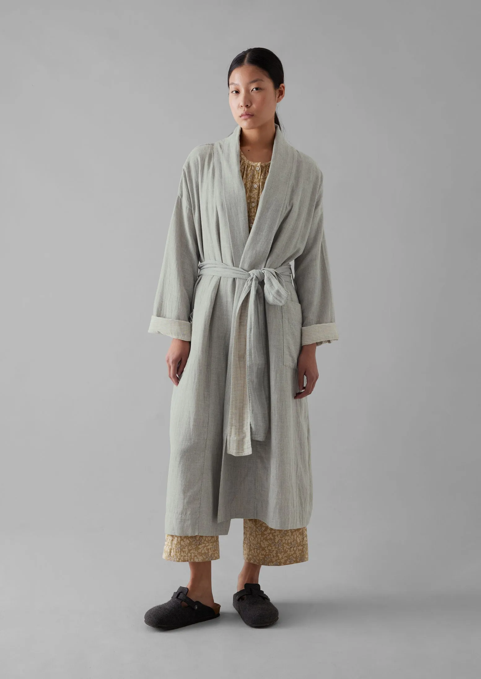Soft Double Faced Cotton Gown | Grey Melange/Soft Clay sold by TOAST product image thumbnail 3