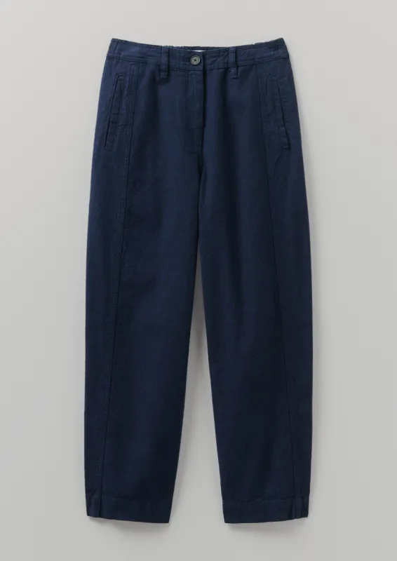 Organic Cotton Hemp Panel Trousers | Dark Chambray Blue sold by TOAST