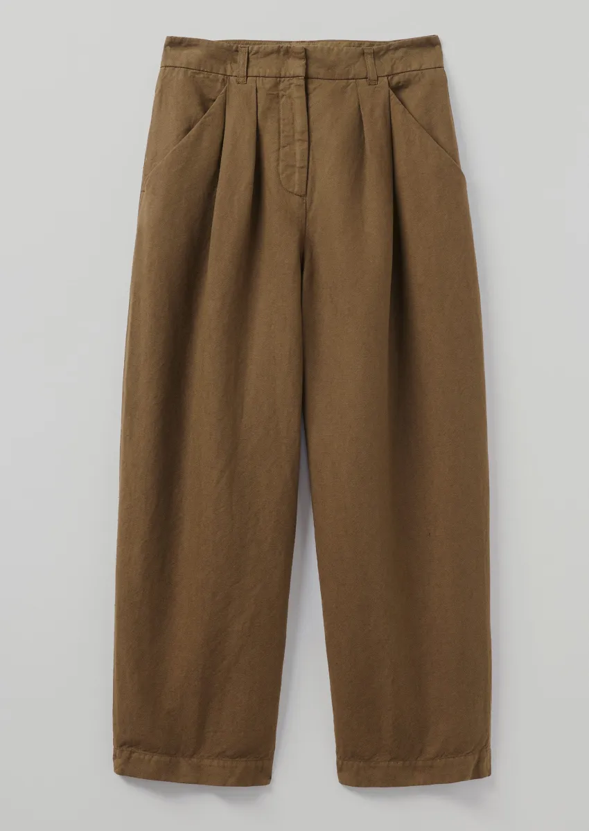 パンツ LINEN COTTON TROUSERS Wide Leg Cotton Linen Trousers | Moss | Parallel