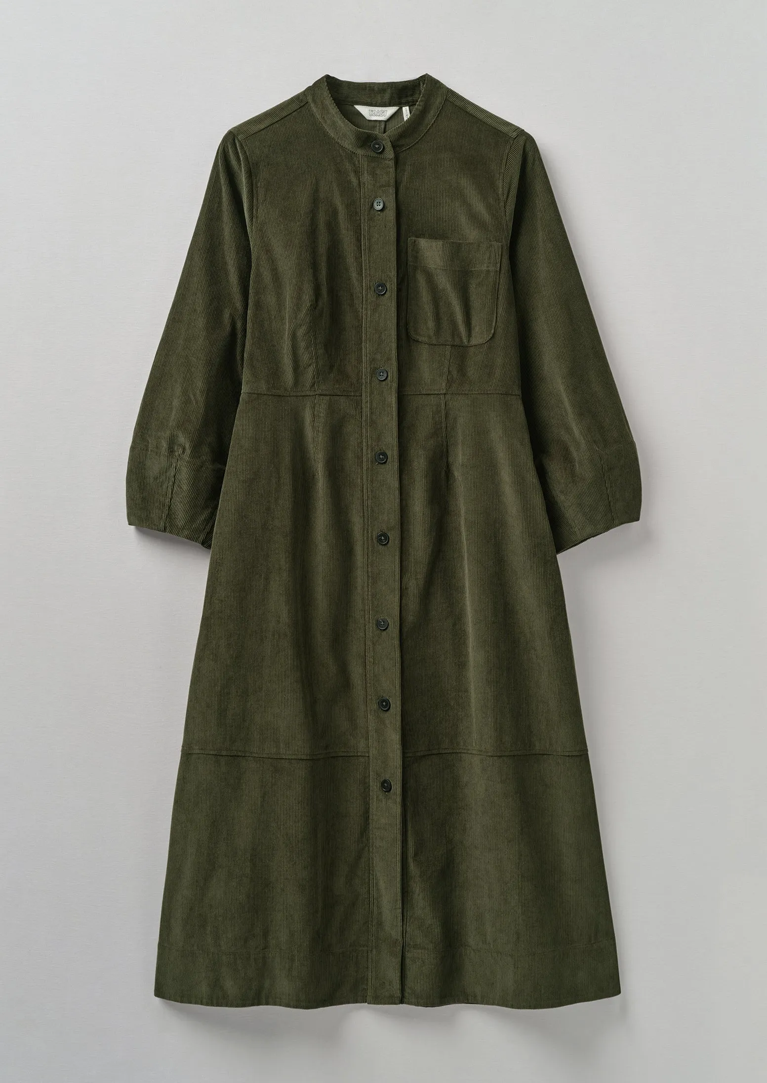 Soft Organic Cord Neat Dress | Tent Green sold by TOAST
