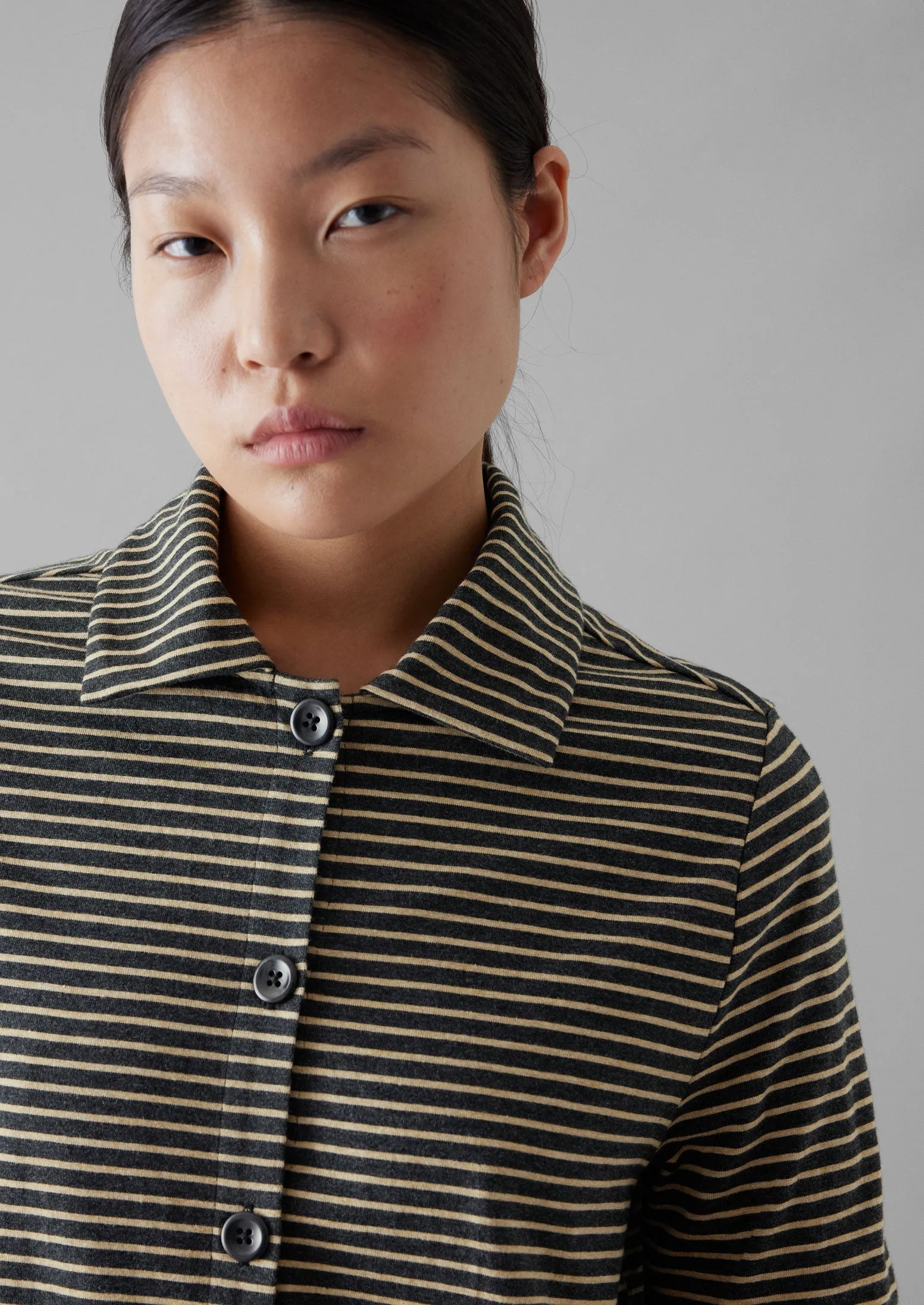 Stripe Cotton Jersey Shirt | Grey/Sand sold by TOAST product image thumbnail 4