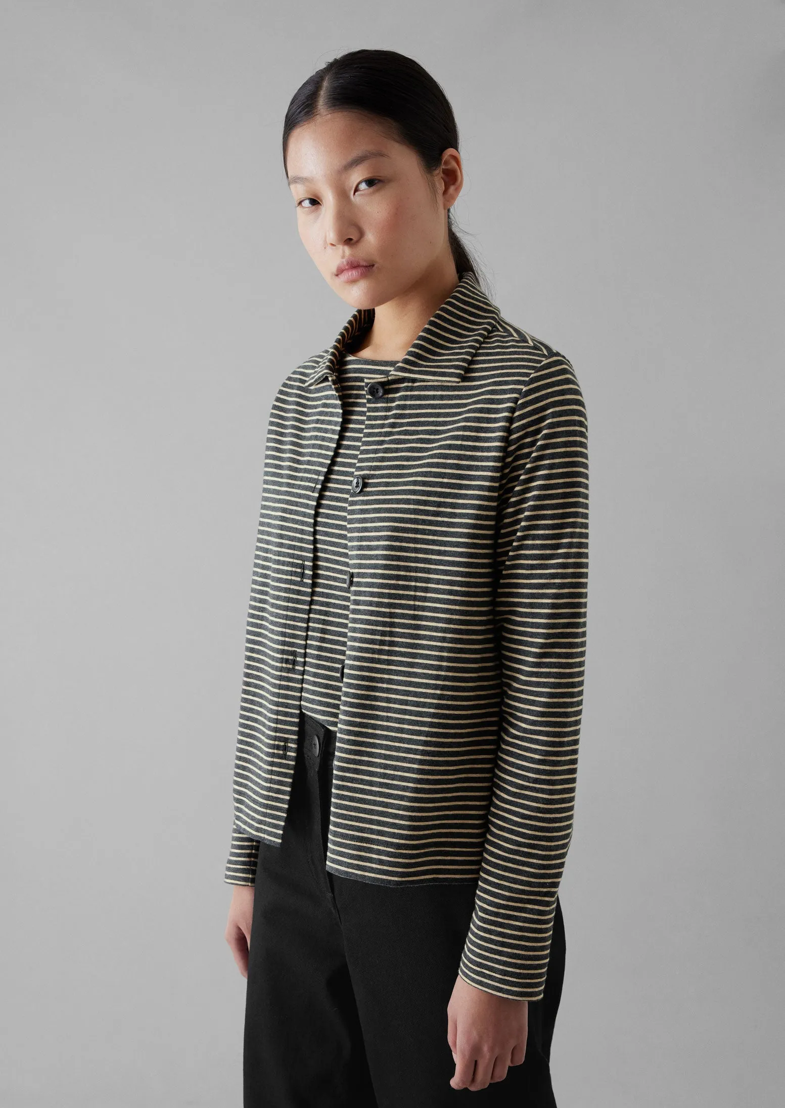 Stripe Cotton Jersey Shirt | Grey/Sand sold by TOAST product image thumbnail 2