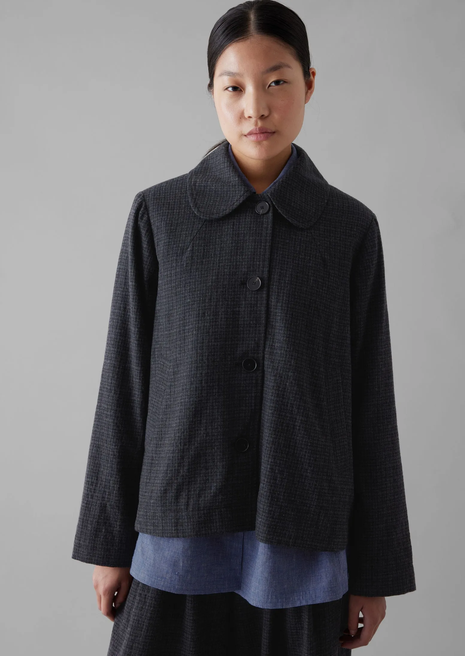 Seersucker Check Round Collar Jacket | Black Indigo sold by TOAST product image thumbnail 4
