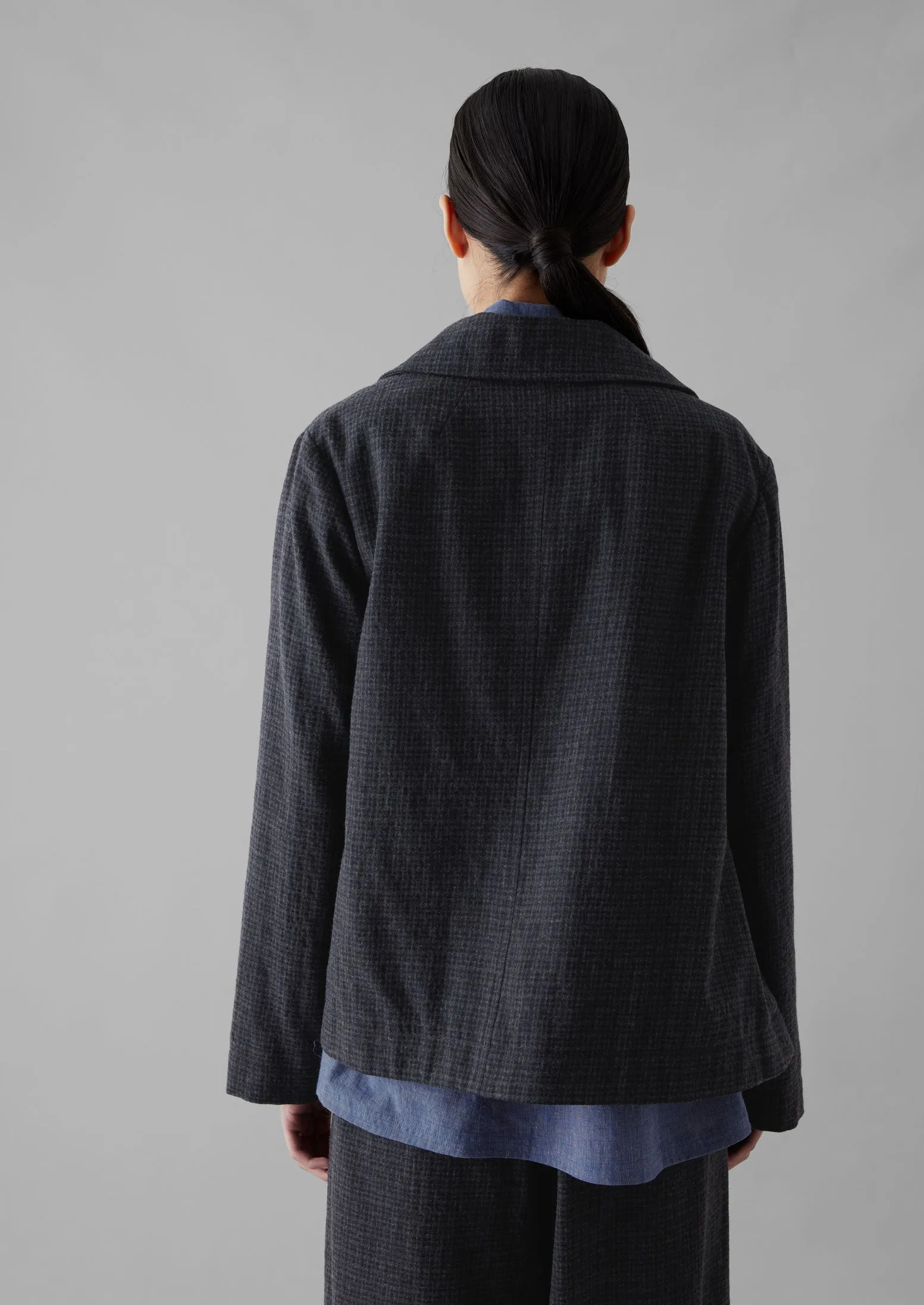 Seersucker Check Round Collar Jacket | Black Indigo sold by TOAST product image thumbnail 5