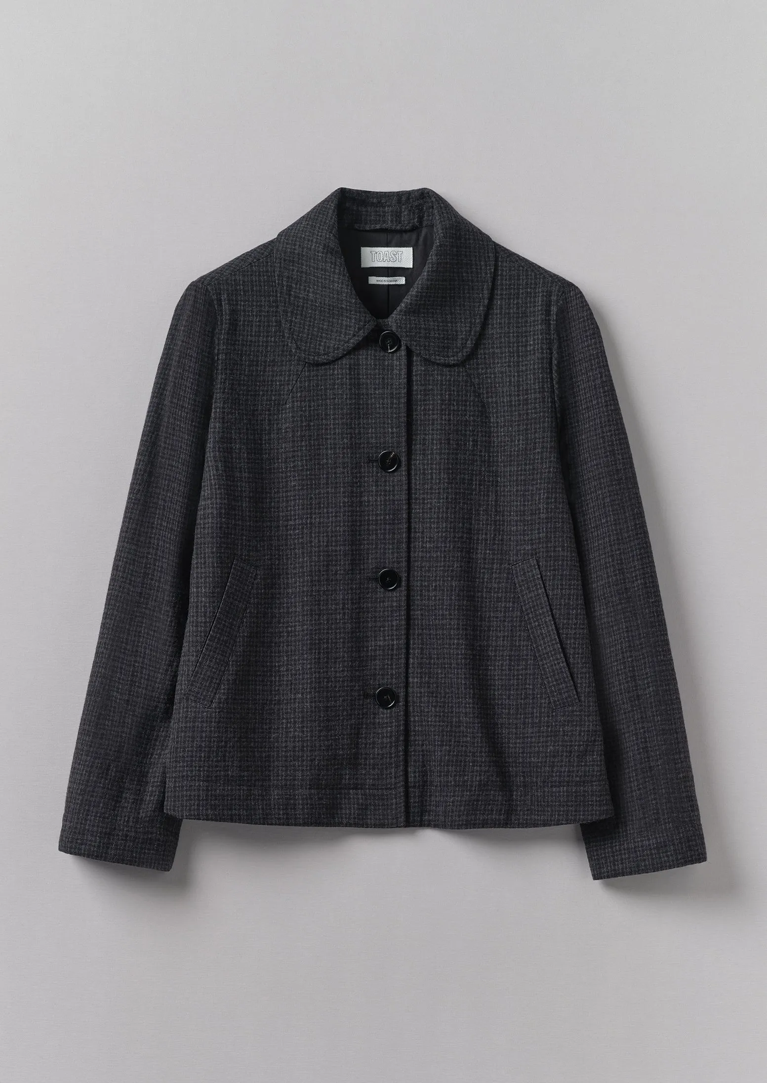 Seersucker Check Round Collar Jacket | Black Indigo sold by TOAST
