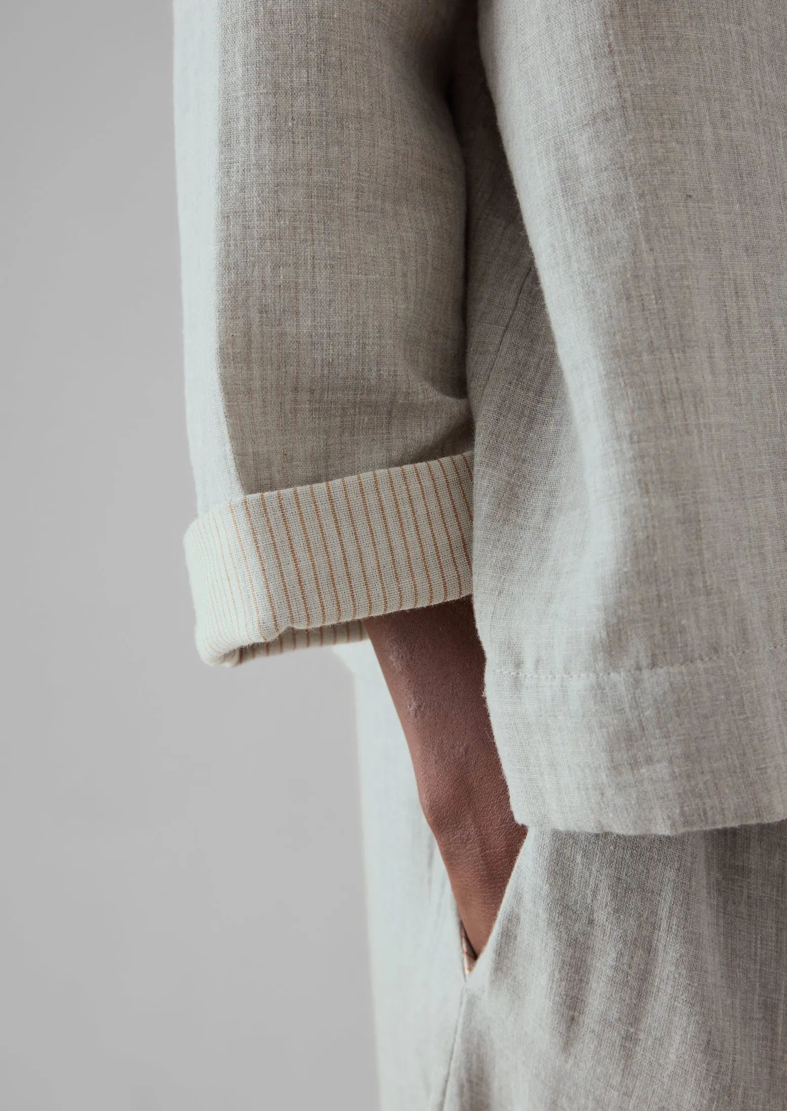 Orla Soft Double Faced Cotton Pyjamas | Grey Melange/Soft Clay sold by TOAST product image thumbnail 5