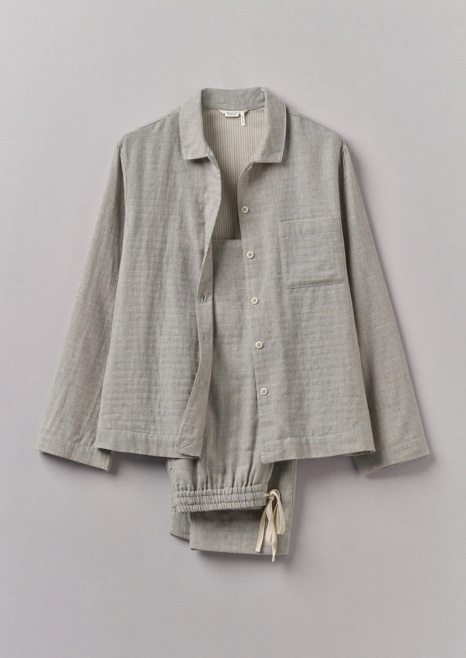 Orla Soft Double Faced Cotton Pyjamas | Grey Melange/Soft Clay sold by TOAST