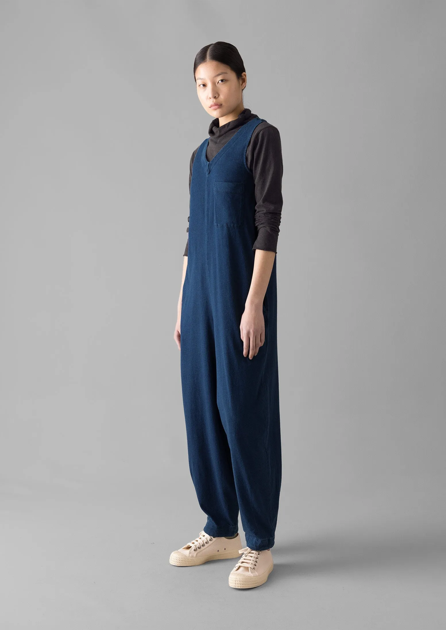 V-Neck Organic Cotton Jersey Jumpsuit | Washed Indigo sold by TOAST product image thumbnail 5