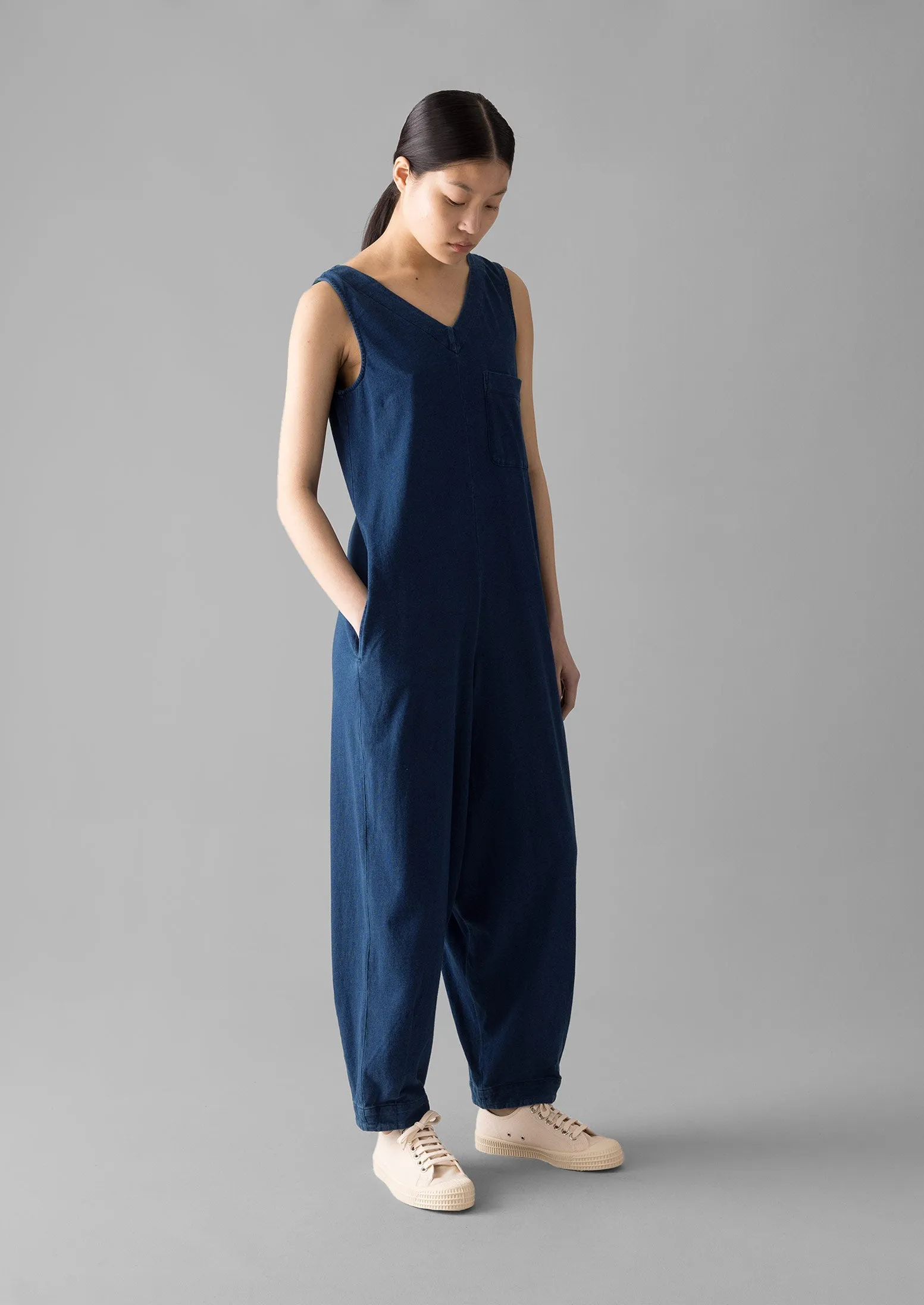 V-Neck Organic Cotton Jersey Jumpsuit | Washed Indigo sold by TOAST product image thumbnail 2
