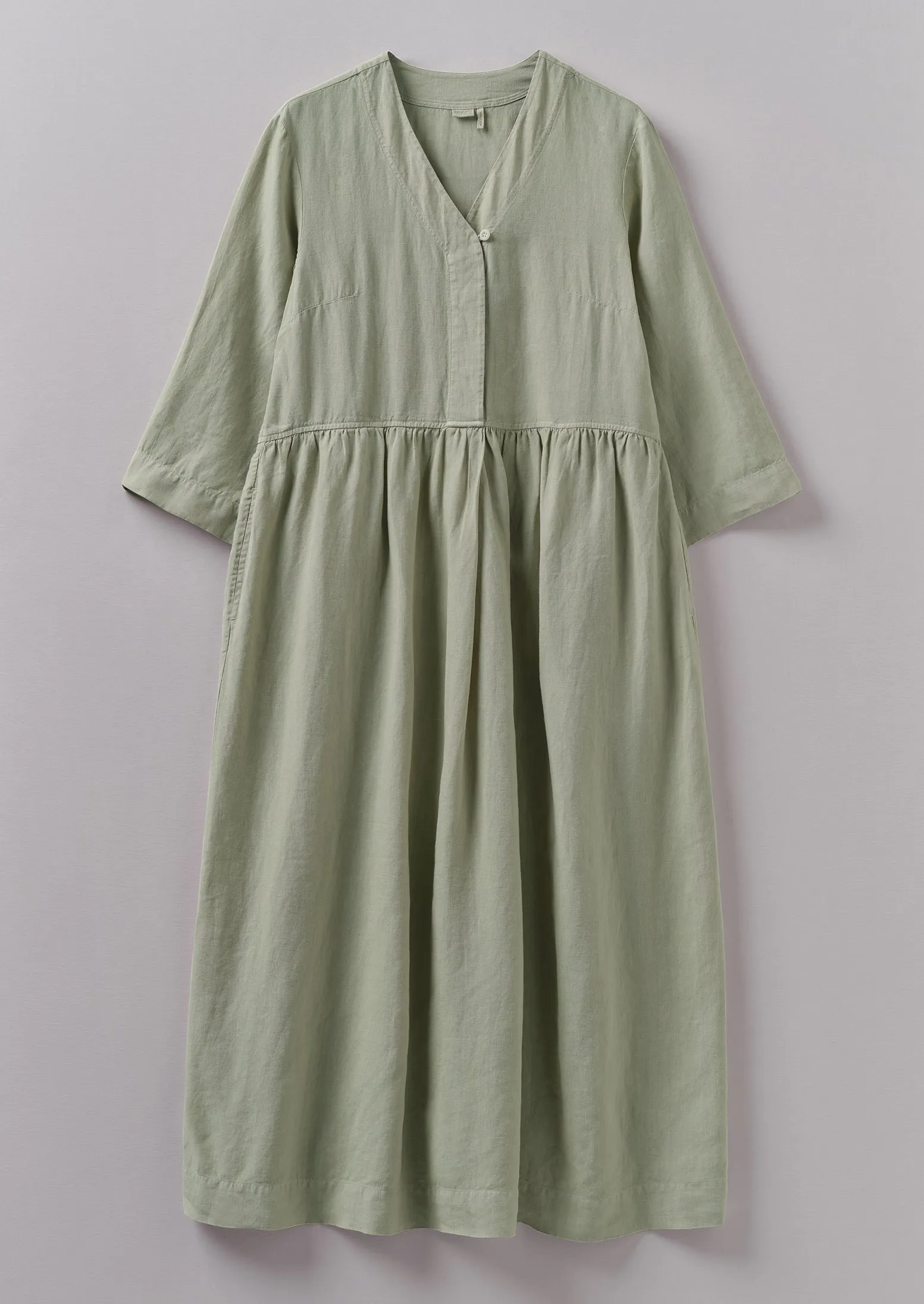V-Neck Garment Dyed Linen Dress | Mist Blue sold by TOAST