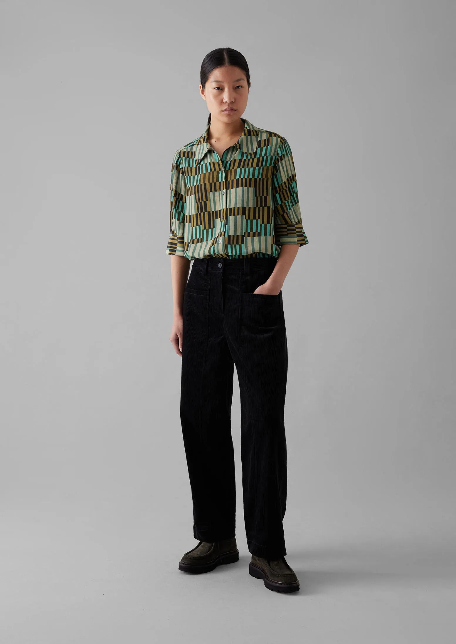 Gia Irregular Check Print Shirt | Olive/Mint sold by TOAST product image thumbnail 4