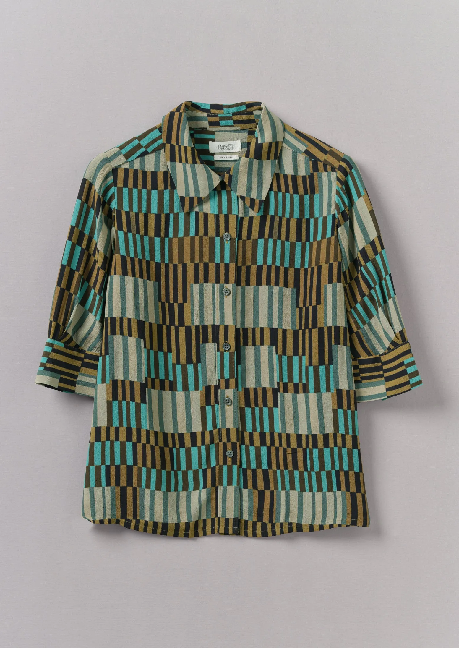 Gia Irregular Check Print Shirt | Olive/Mint sold by TOAST