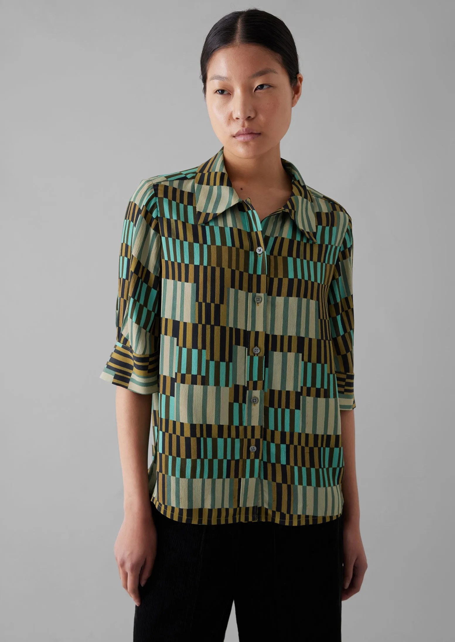 Gia Irregular Check Print Shirt | Olive/Mint sold by TOAST product image thumbnail 2
