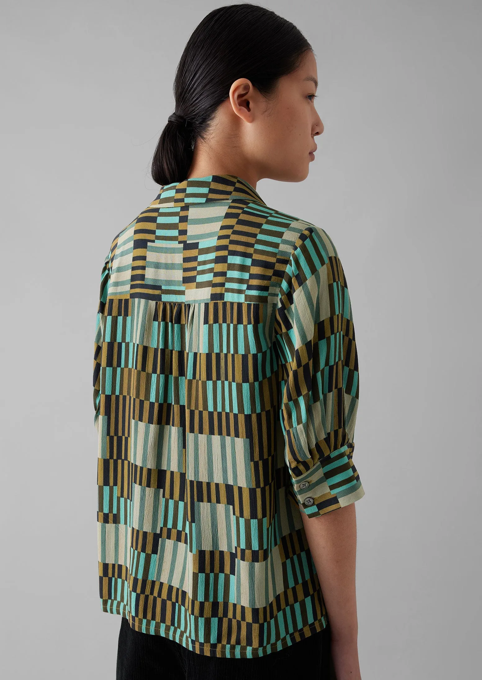 Gia Irregular Check Print Shirt | Olive/Mint sold by TOAST product image thumbnail 3