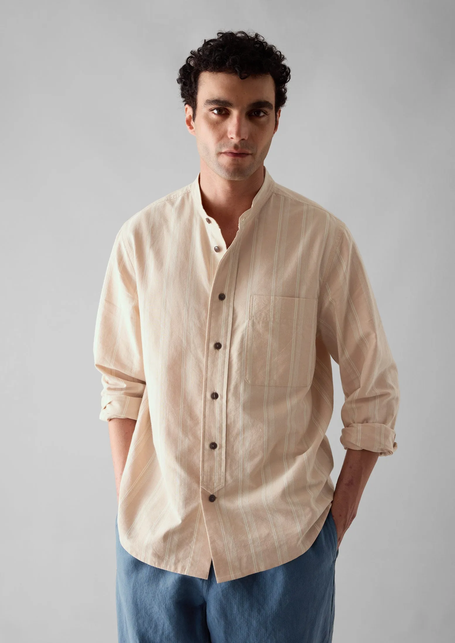 Bold Stripe Grandad Shirt | Desert Pink sold by TOAST product image thumbnail 2