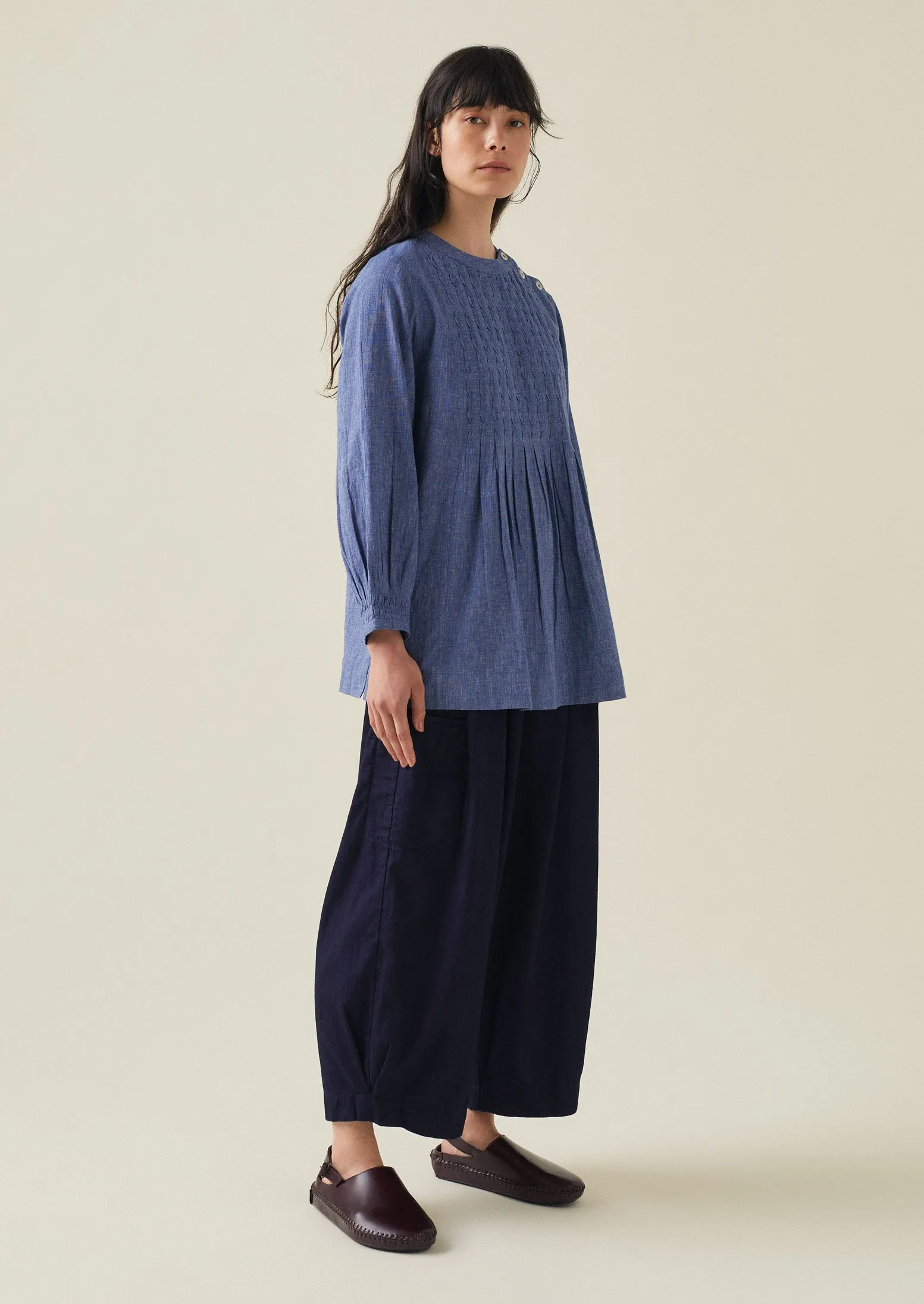 Pintuck Cotton Linen Top | Chambray Blue sold by TOAST product image thumbnail 3