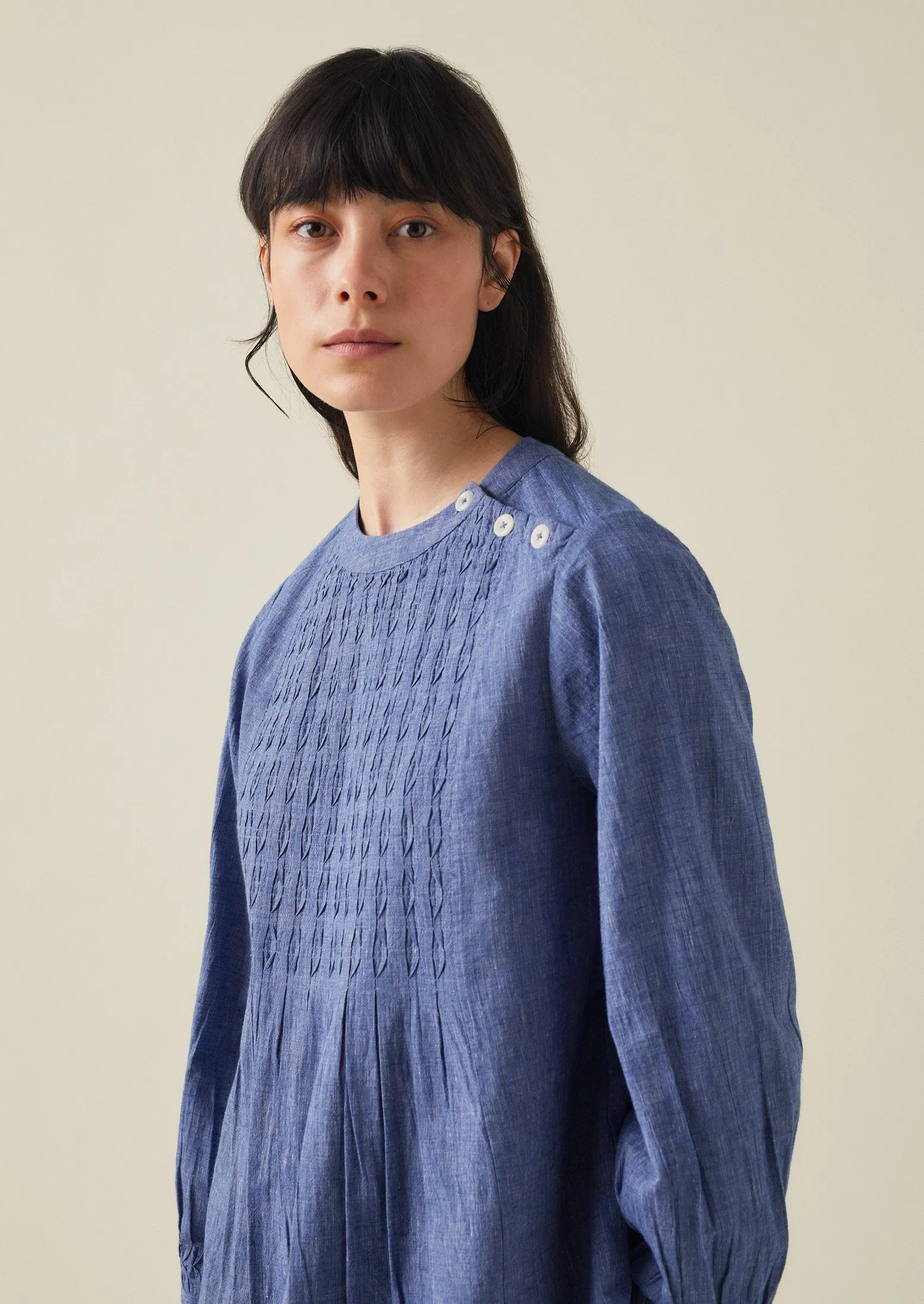 Pintuck Cotton Linen Top | Chambray Blue sold by TOAST product image thumbnail 4