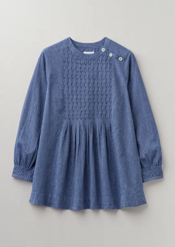 Pintuck Cotton Linen Top | Chambray Blue sold by TOAST