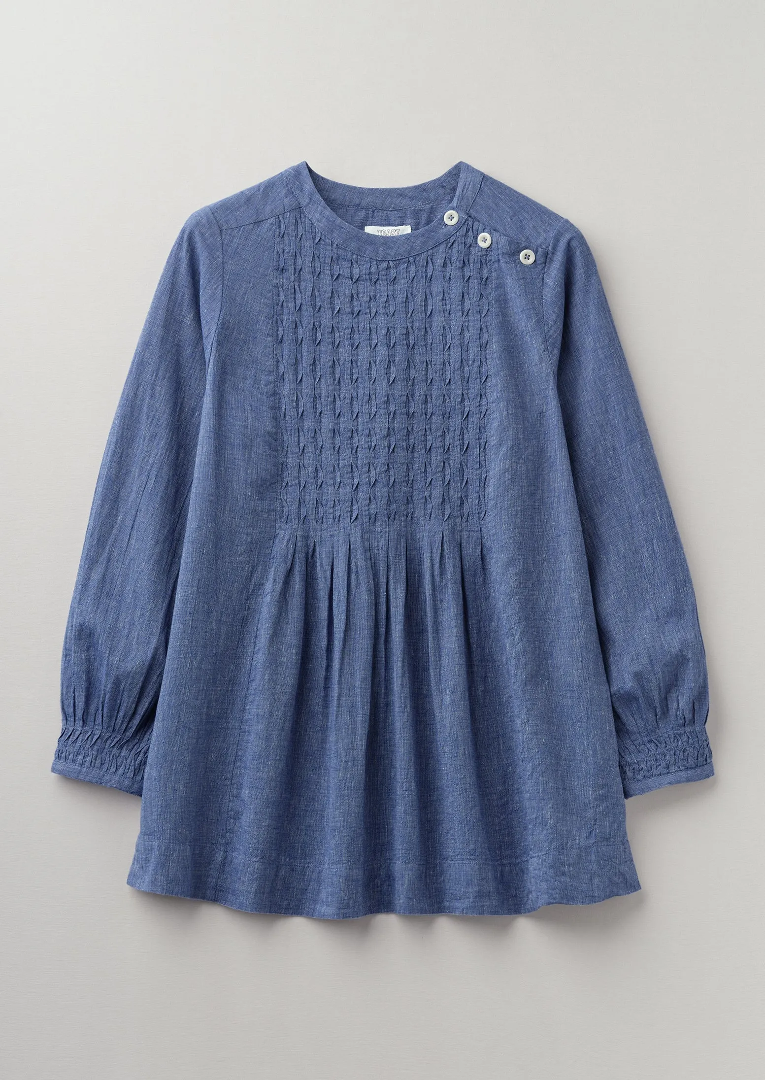 Pintuck Cotton Linen Top | Chambray Blue sold by TOAST