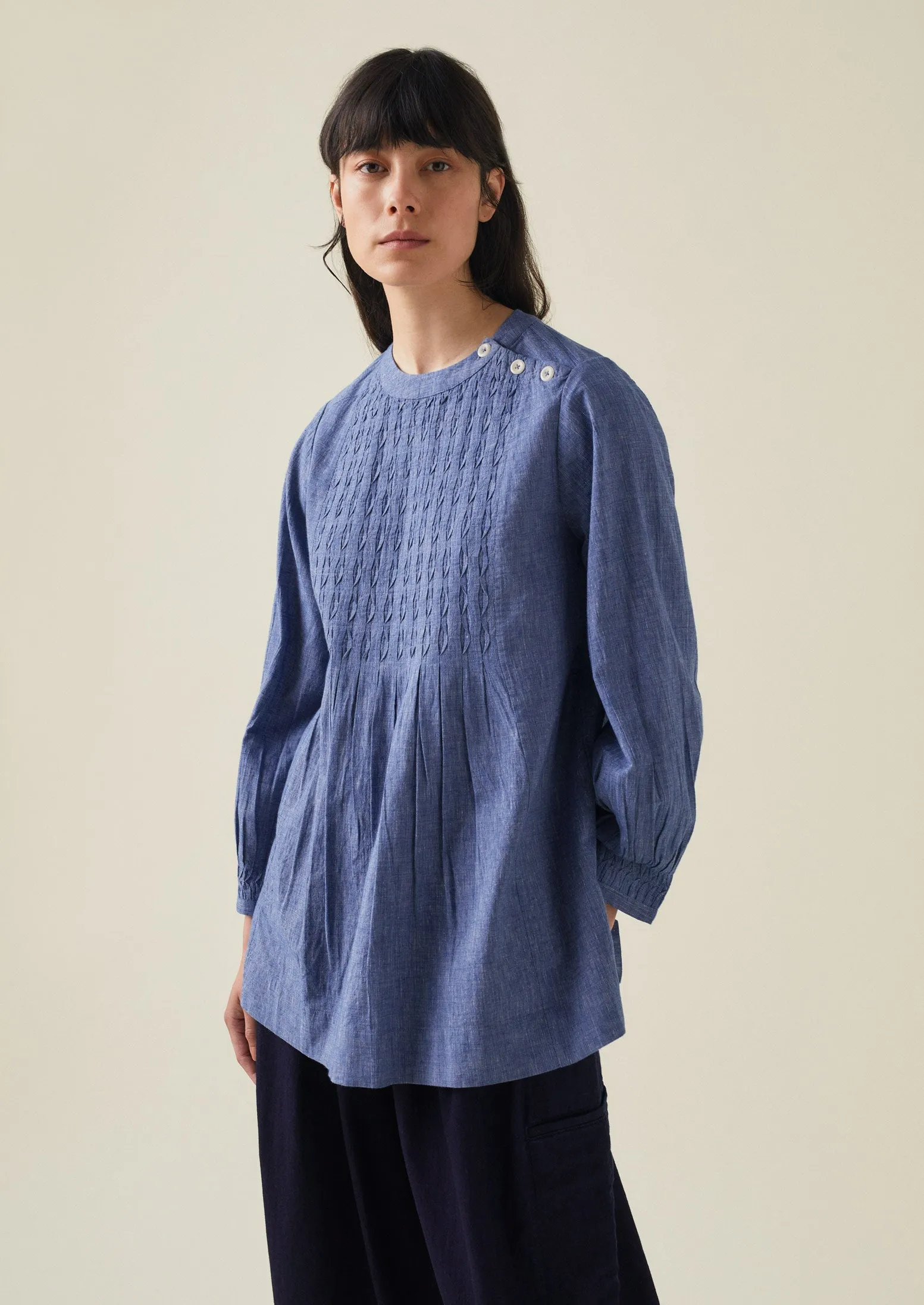 Pintuck Cotton Linen Top | Chambray Blue sold by TOAST product image thumbnail 2
