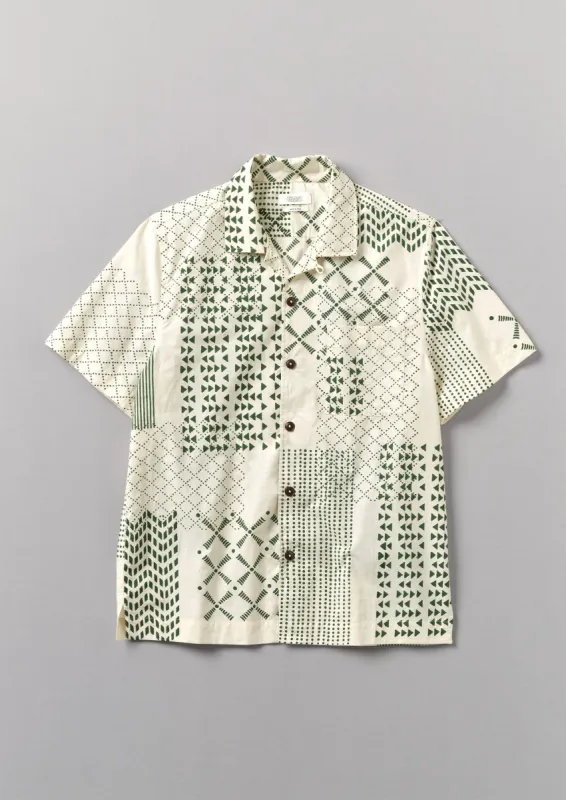 Patchwork Block Print Short Sleeve Shirt | Green/Ecru sold by TOAST
