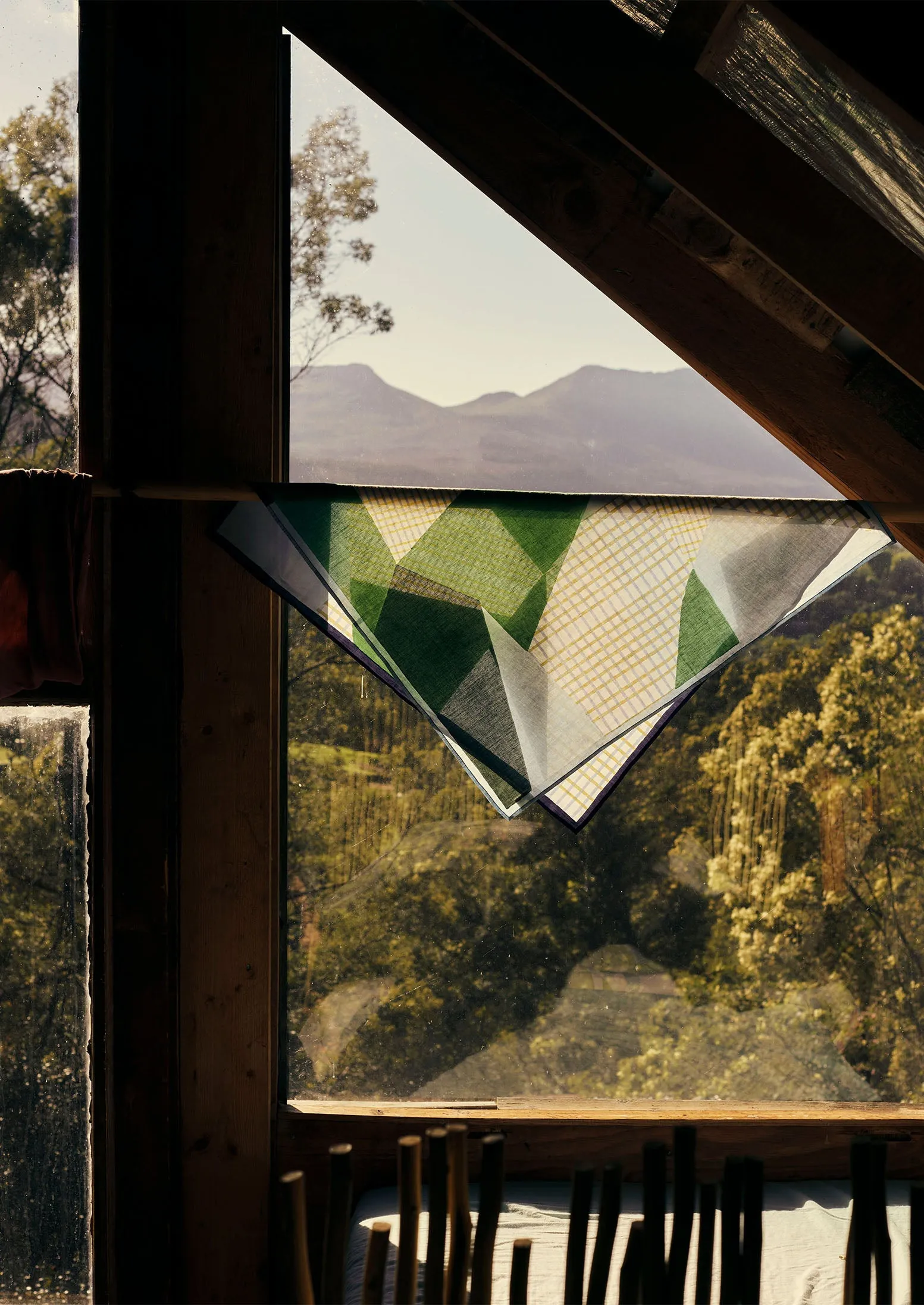 Cabin Patchwork Cotton Scarf | Blue/Green sold by TOAST product image thumbnail 2