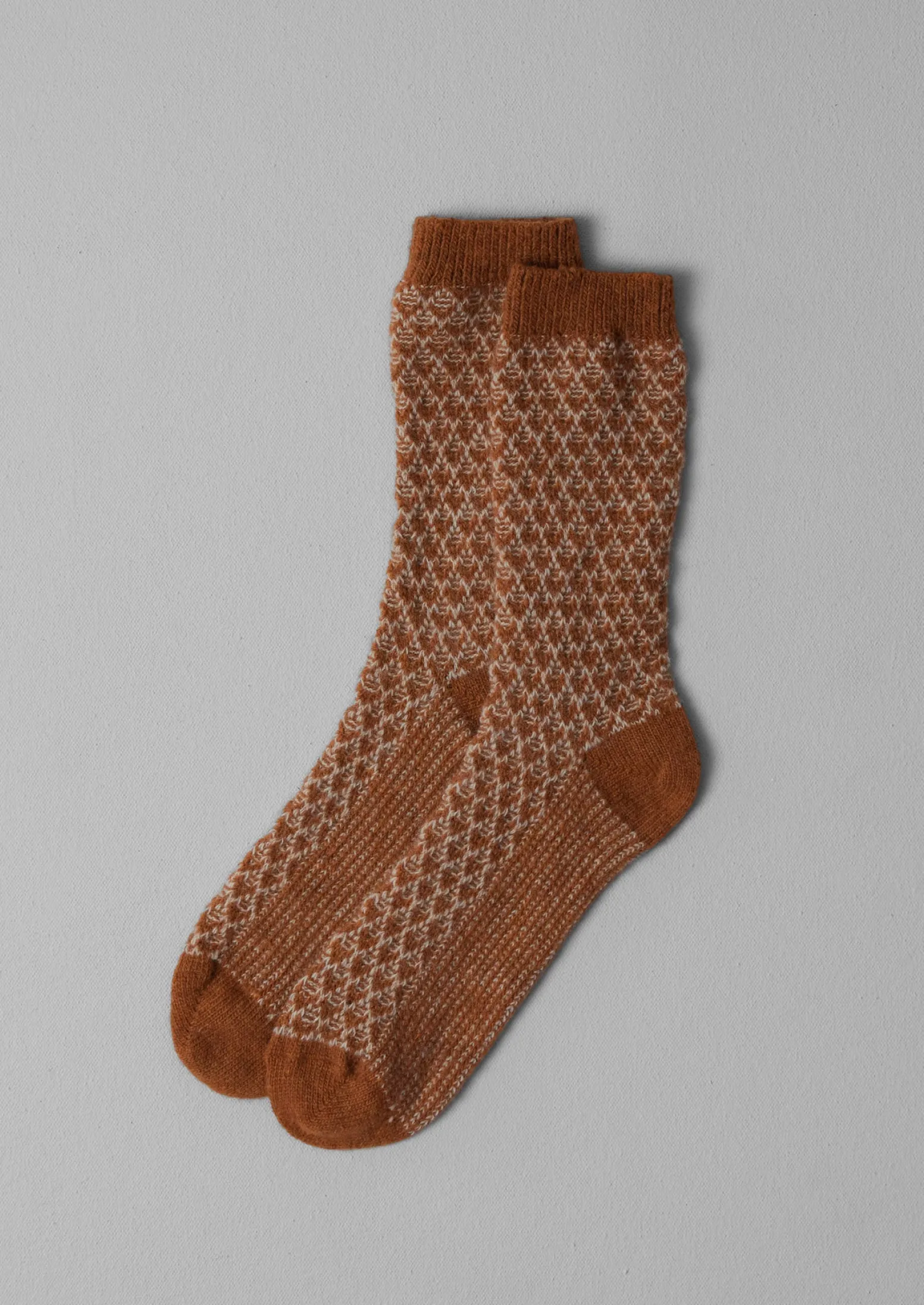 Honeycomb Jacquard Wool Socks | Russet/Putty sold by TOAST