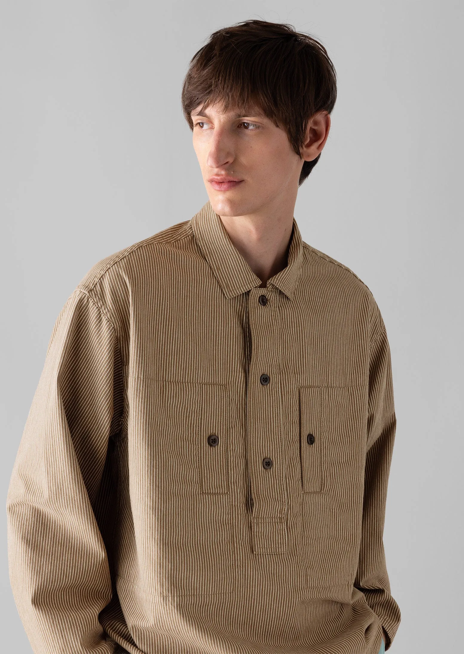 Half Placket Stripe Workwear Shirt | Ecru/Brown sold by TOAST product image thumbnail 5
