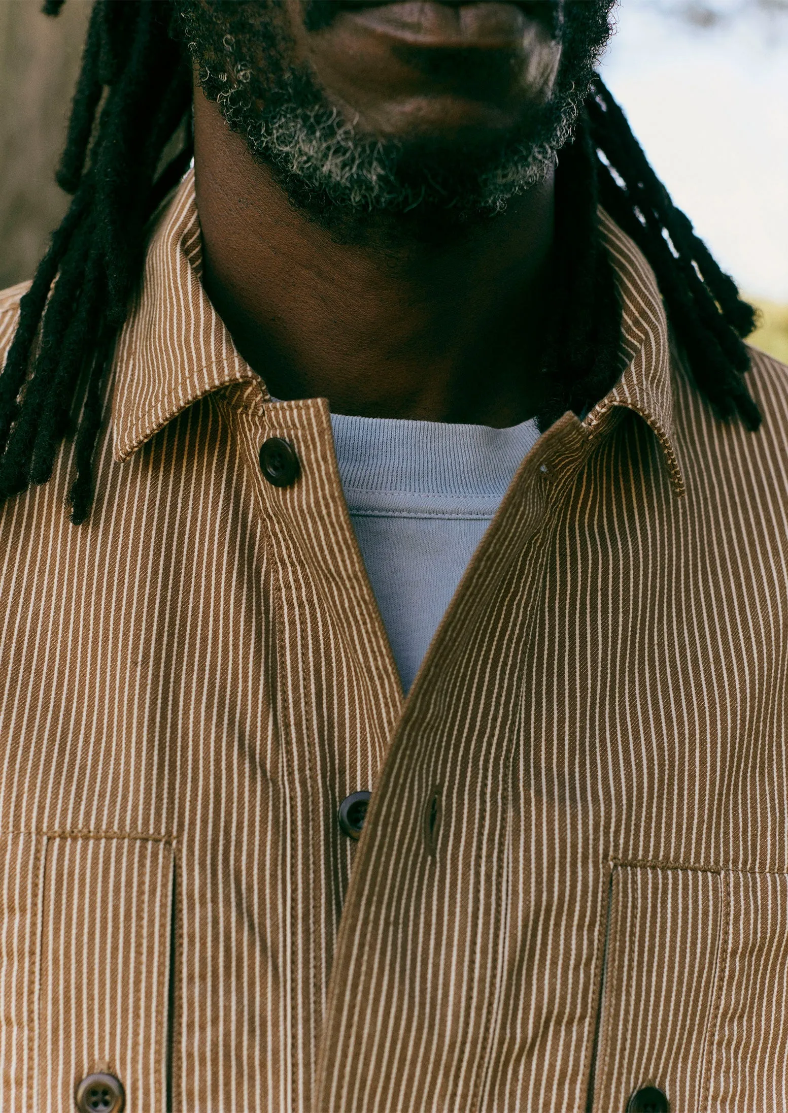 Half Placket Stripe Workwear Shirt | Ecru/Brown sold by TOAST product image thumbnail 3