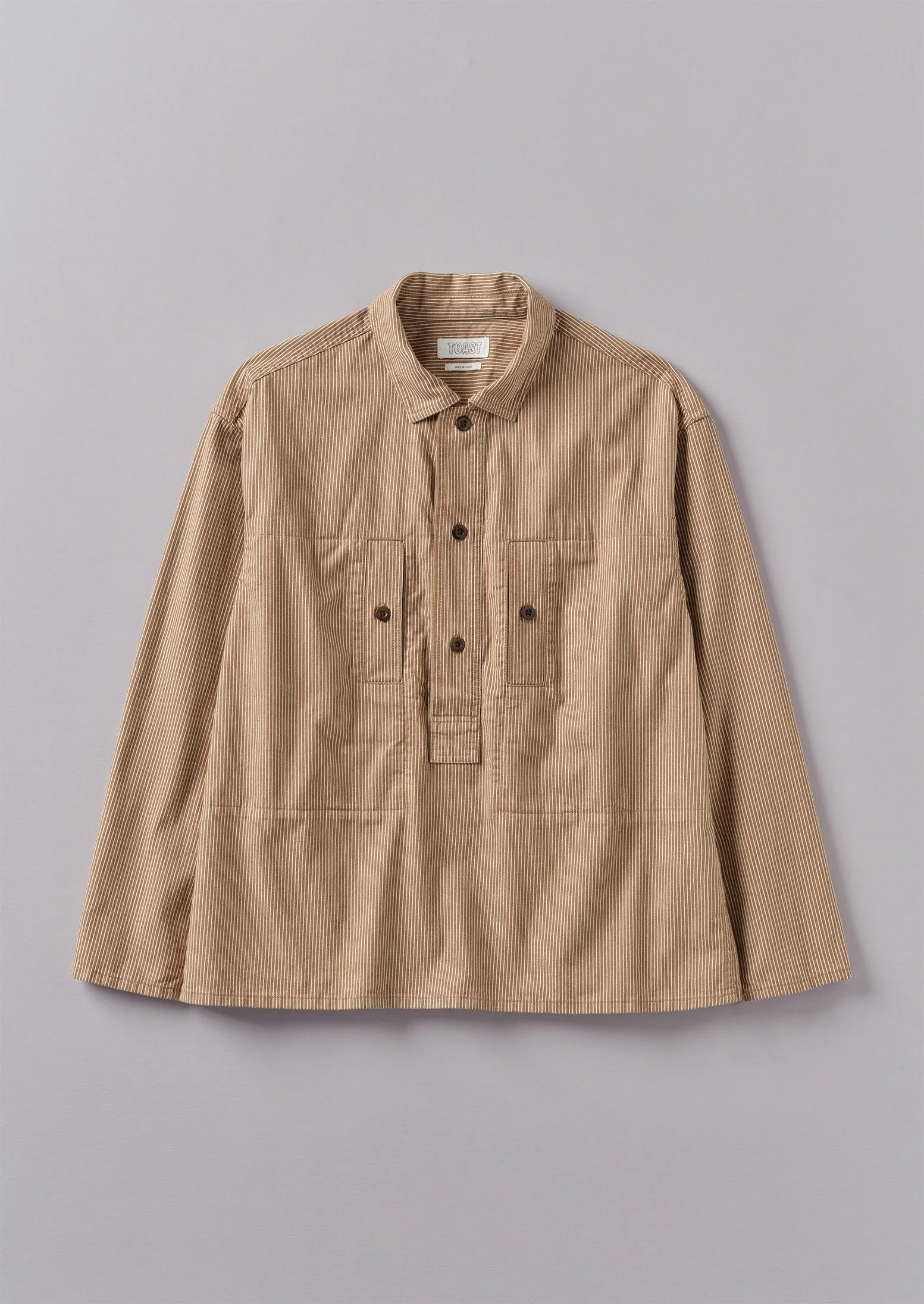 Half Placket Stripe Workwear Shirt | Ecru/Brown sold by TOAST