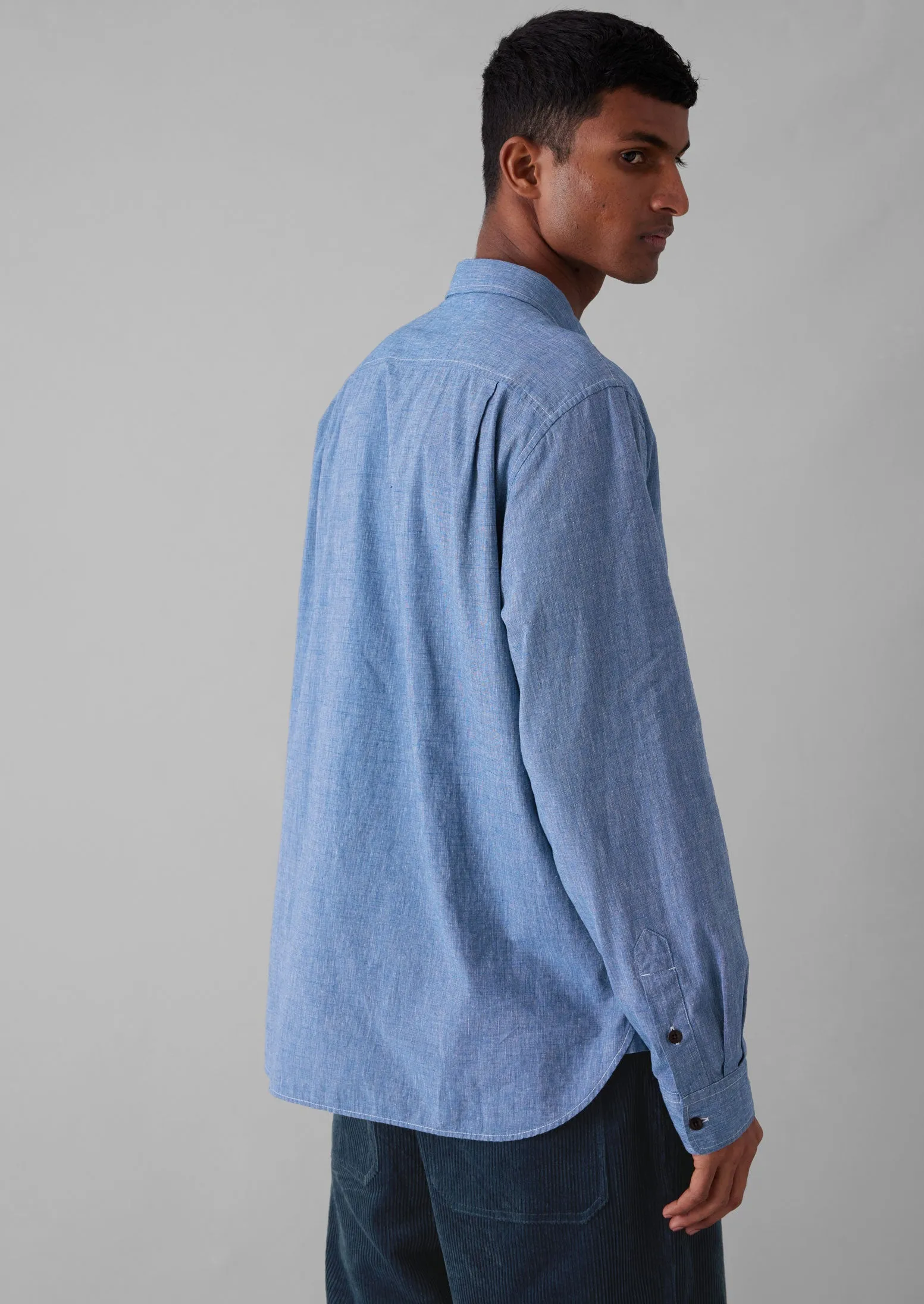 Chambray Cotton Linen Shirt | Dusty Navy sold by TOAST product image thumbnail 2