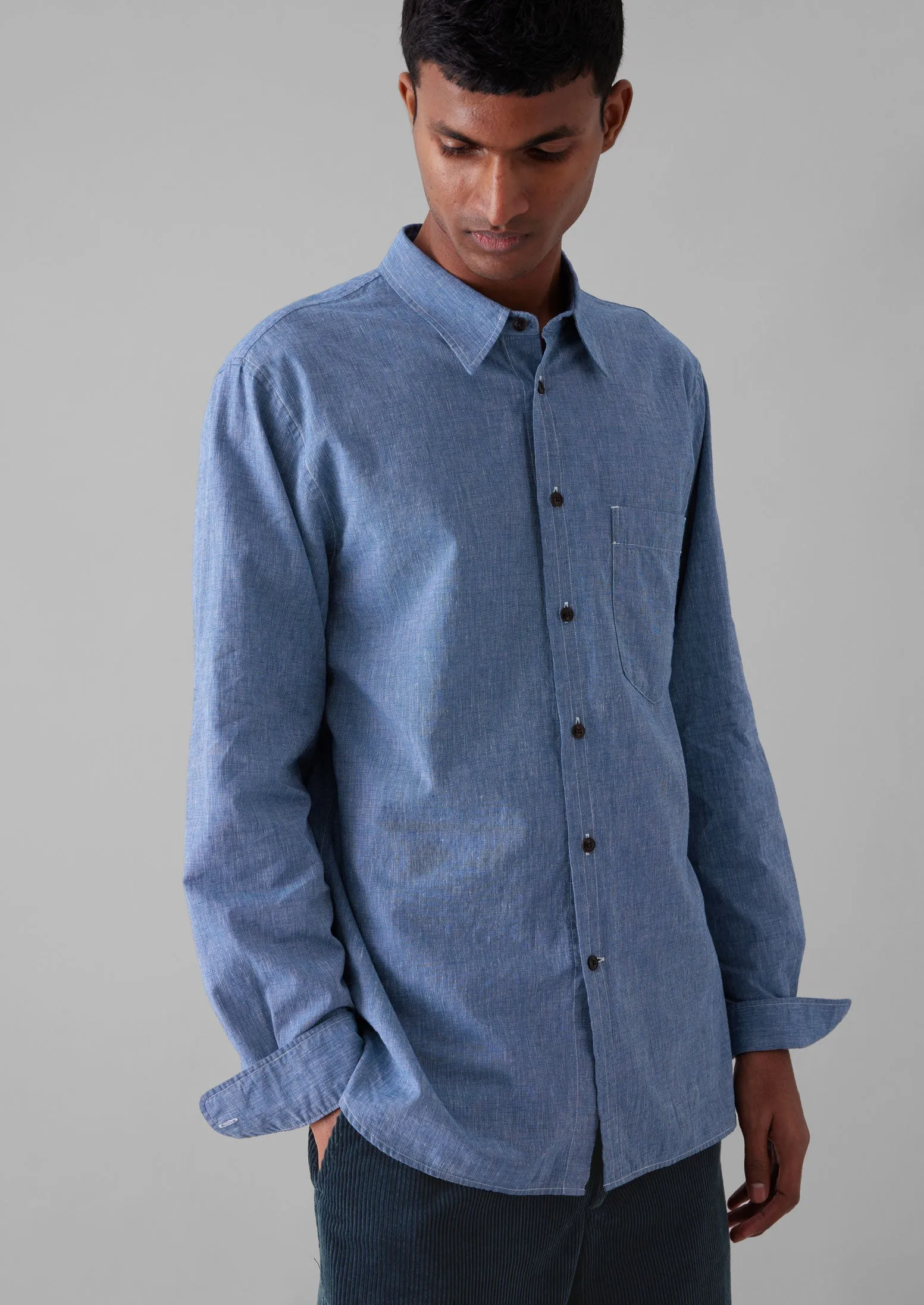 Chambray Cotton Linen Shirt | Dusty Navy sold by TOAST product image thumbnail 3