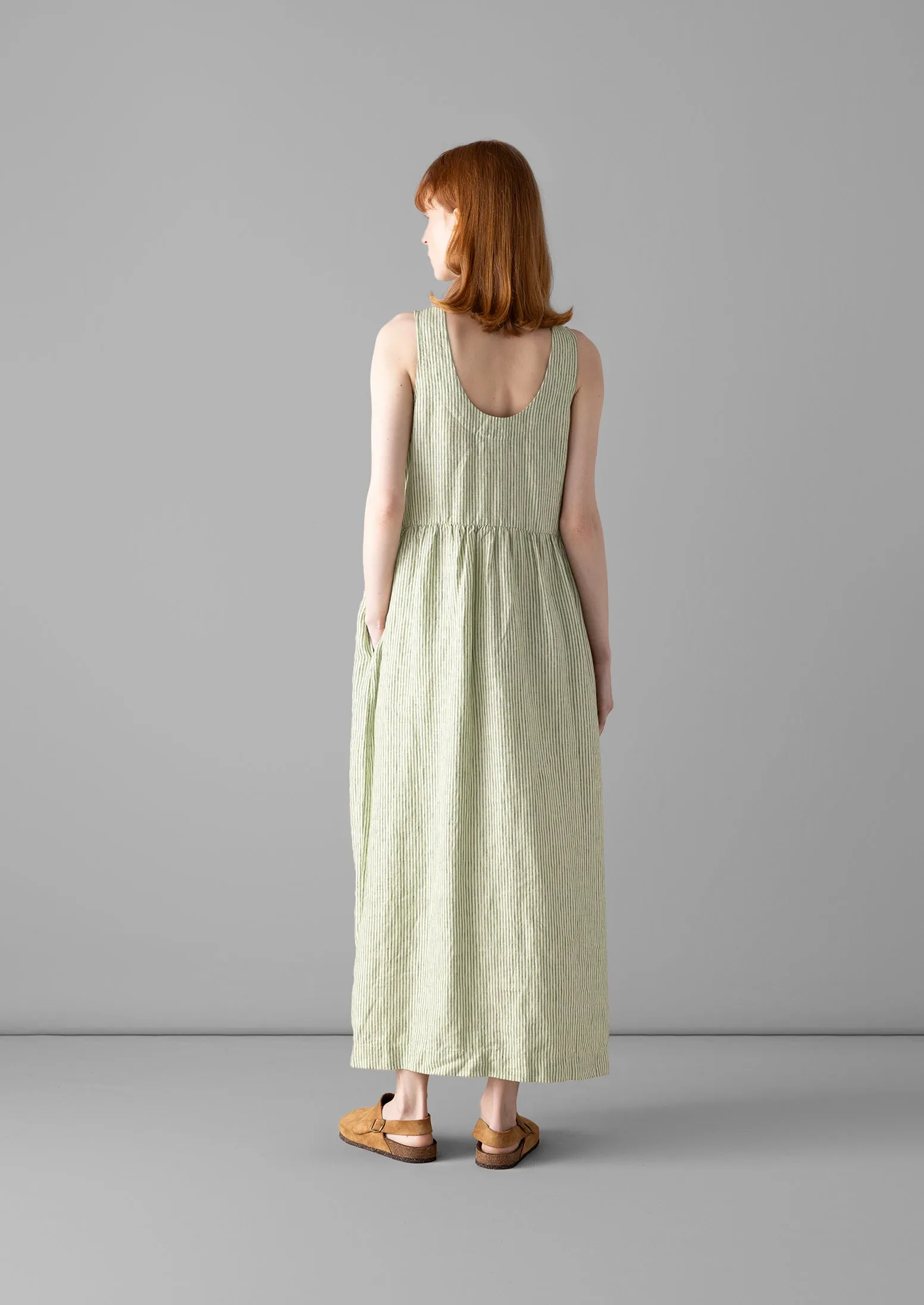 Scoop Neck Linen Stripe Dress | Olive sold by TOAST product image thumbnail 2