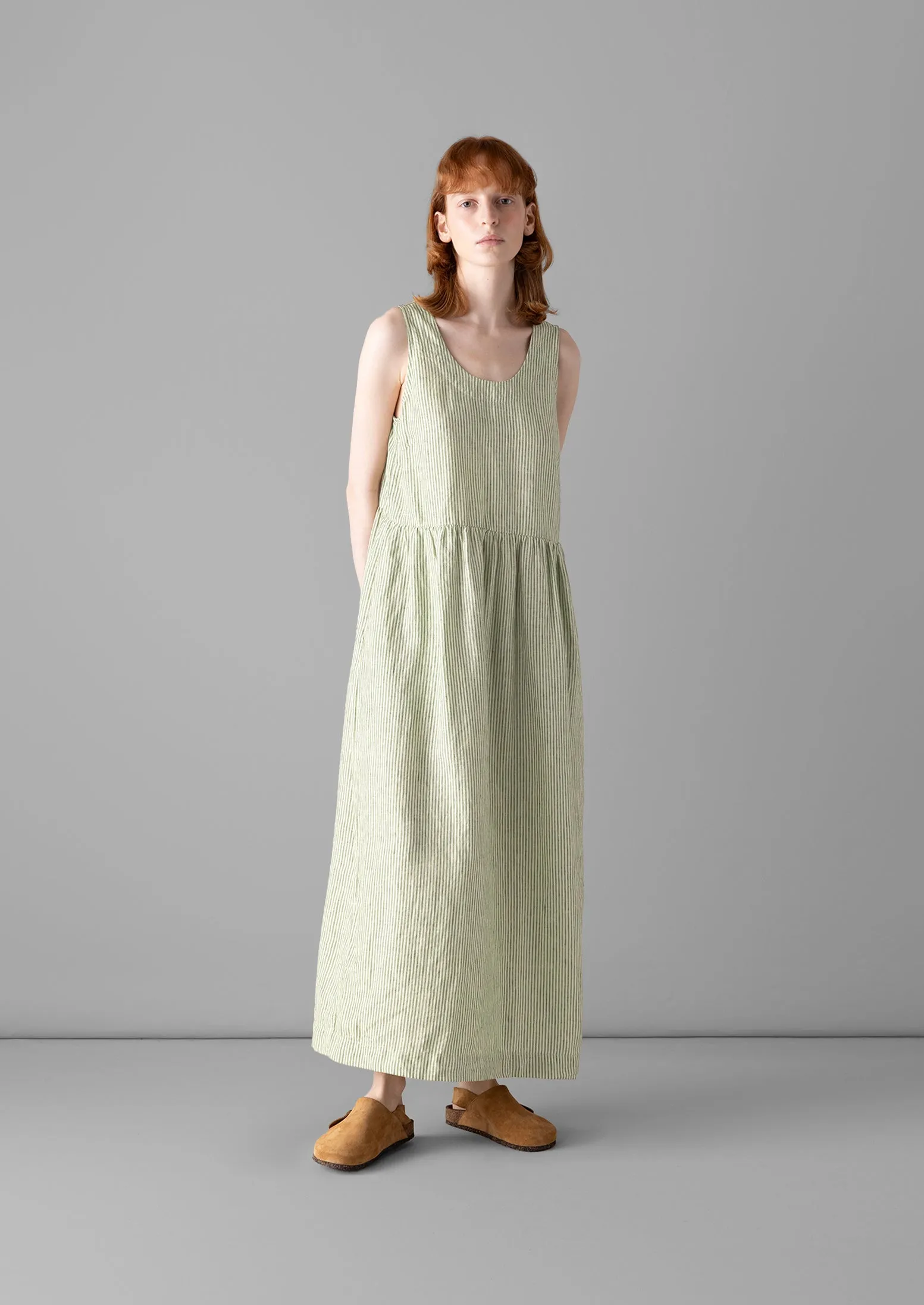 Scoop Neck Linen Stripe Dress | Olive sold by TOAST product image thumbnail 3