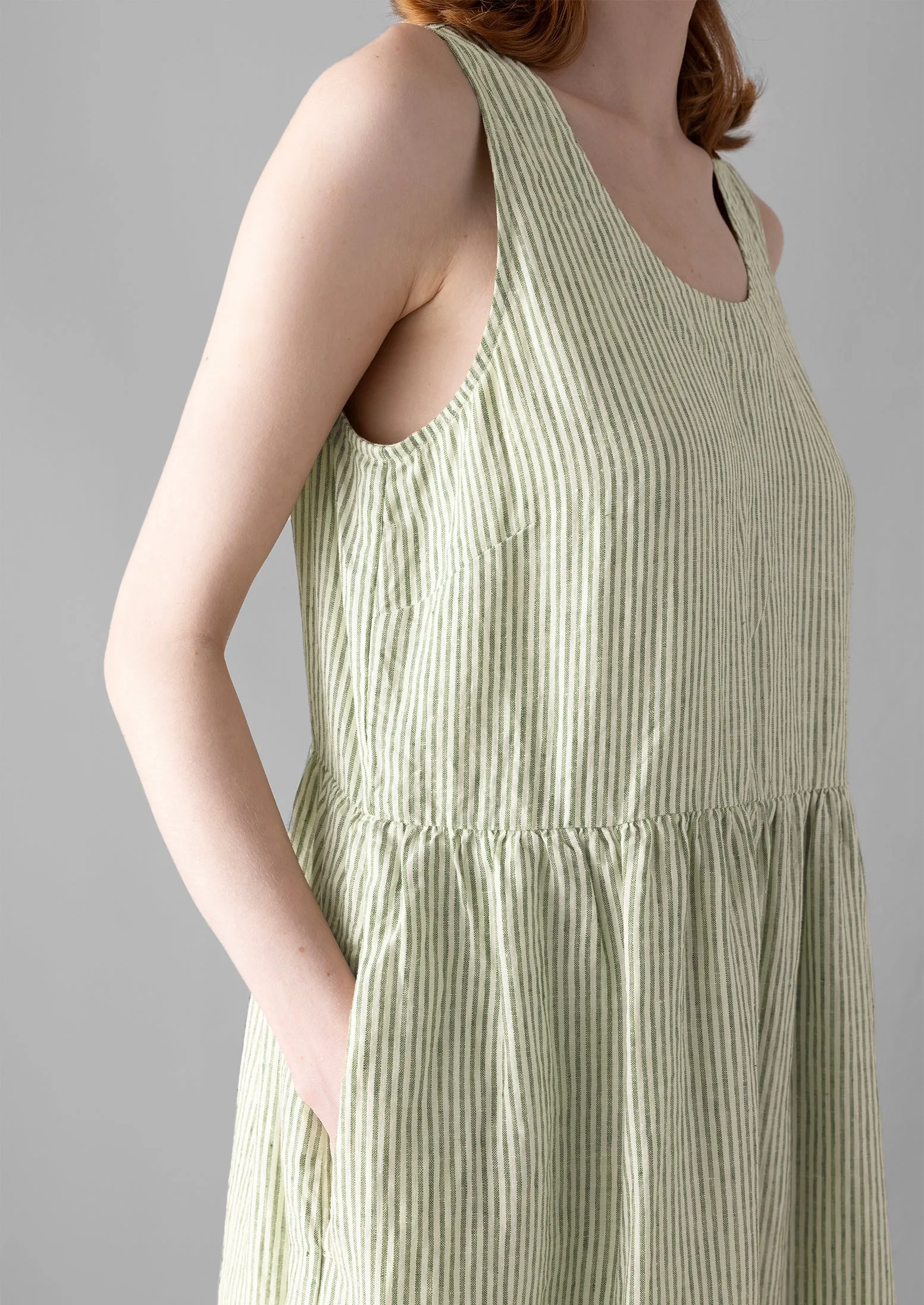 Scoop Neck Linen Stripe Dress | Olive sold by TOAST product image thumbnail 4
