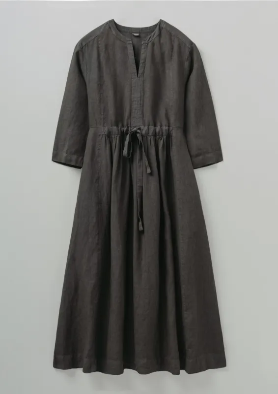 Gathered Garment Dyed Linen Dress | Liquorice sold by TOAST