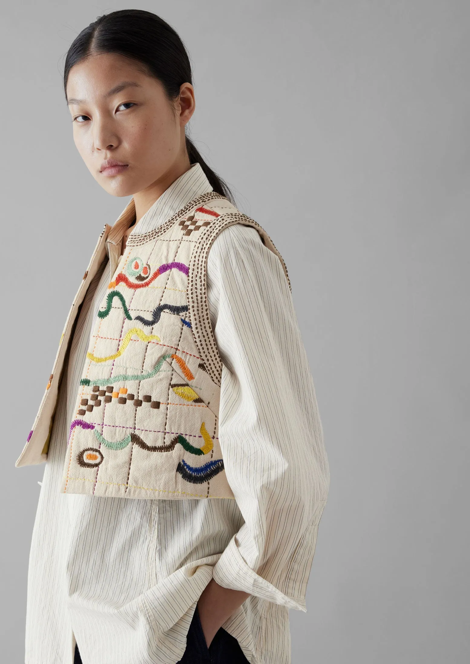 Abstract Hand Embroidered Gilet | Moonstone/Multi sold by TOAST product image thumbnail 3