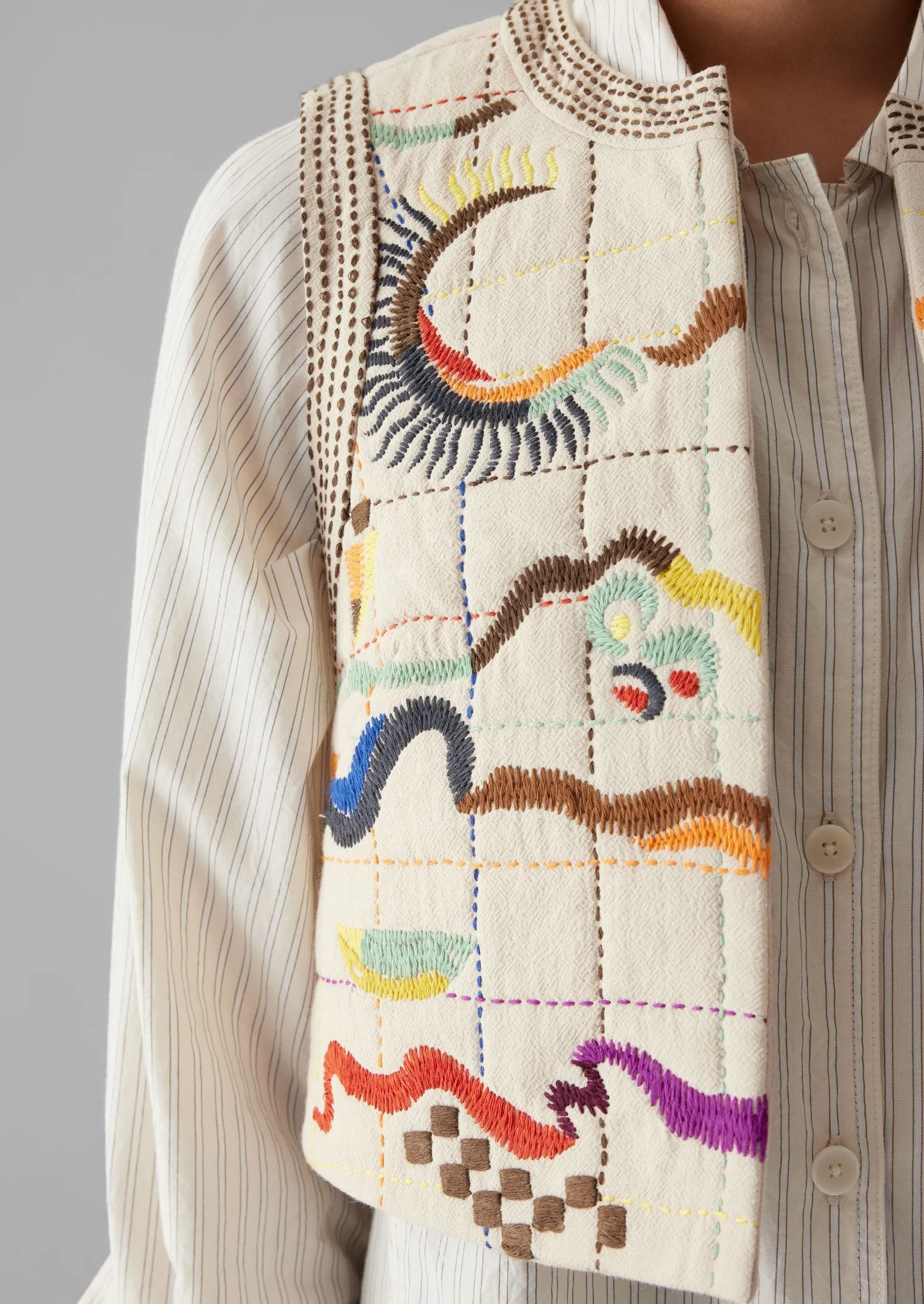 Abstract Hand Embroidered Gilet | Moonstone/Multi sold by TOAST product image thumbnail 4