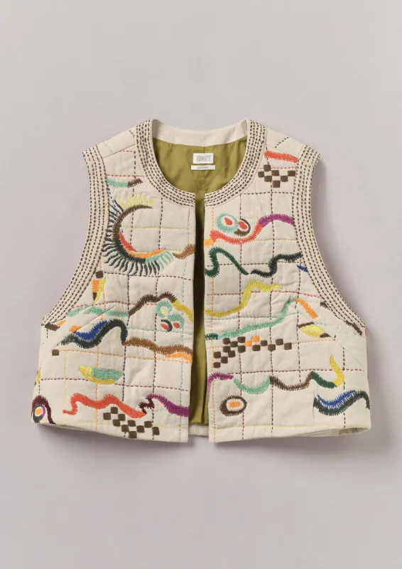 Abstract Hand Embroidered Gilet | Moonstone/Multi sold by TOAST