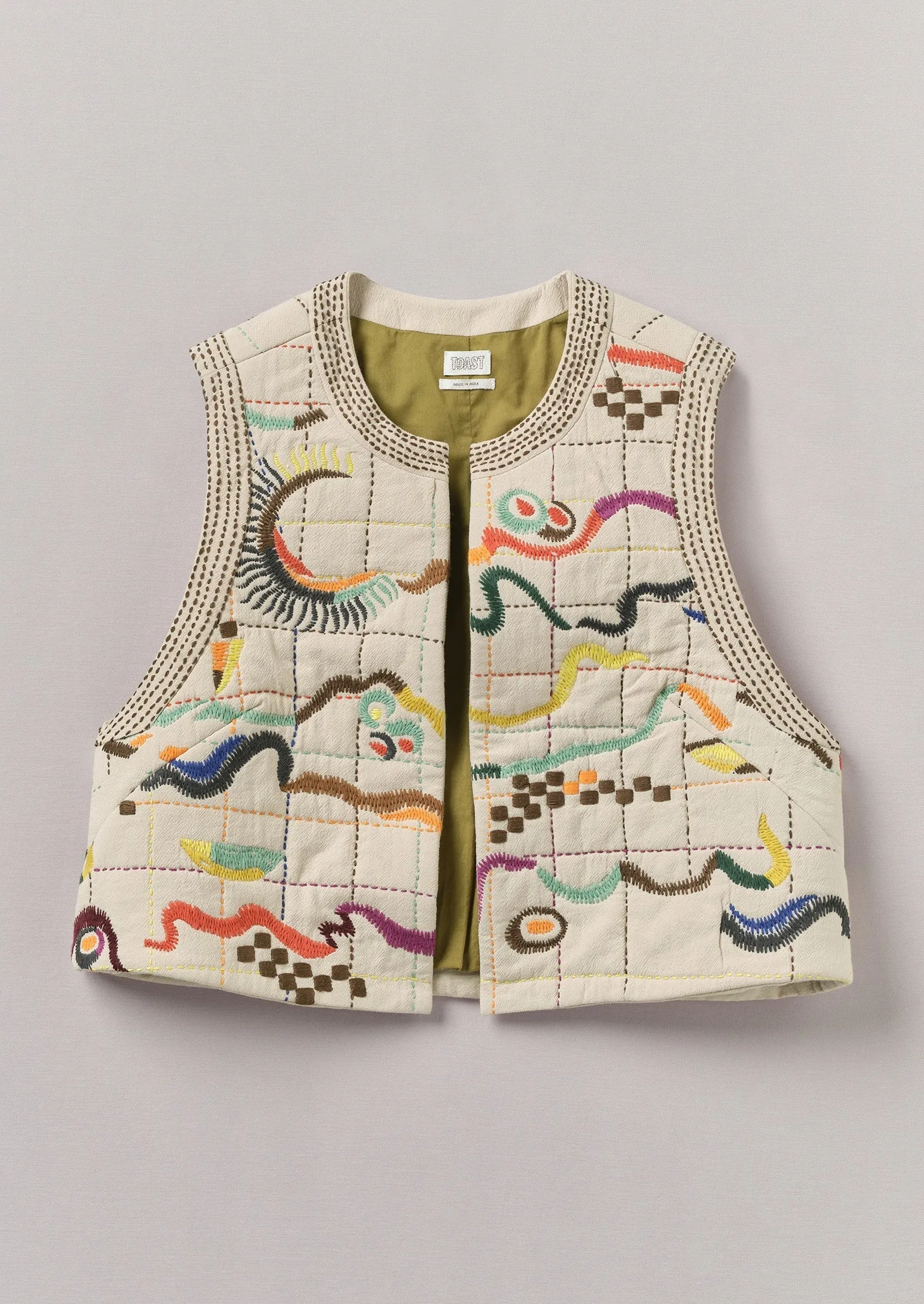 Abstract Hand Embroidered Gilet | Moonstone/Multi sold by TOAST