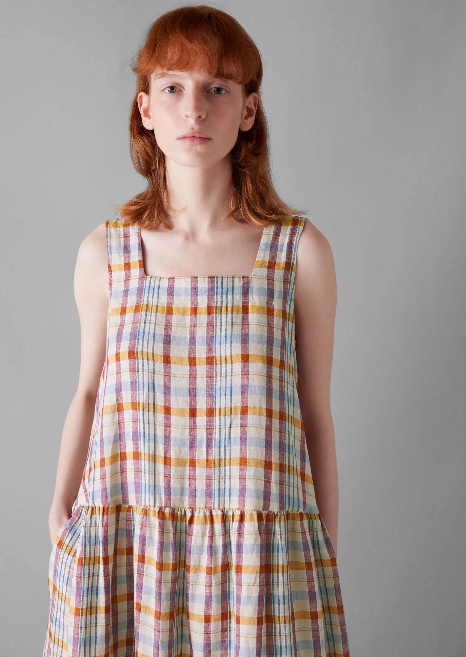 Check Linen Dropped Waist Dress | Madder sold by TOAST product image thumbnail 3