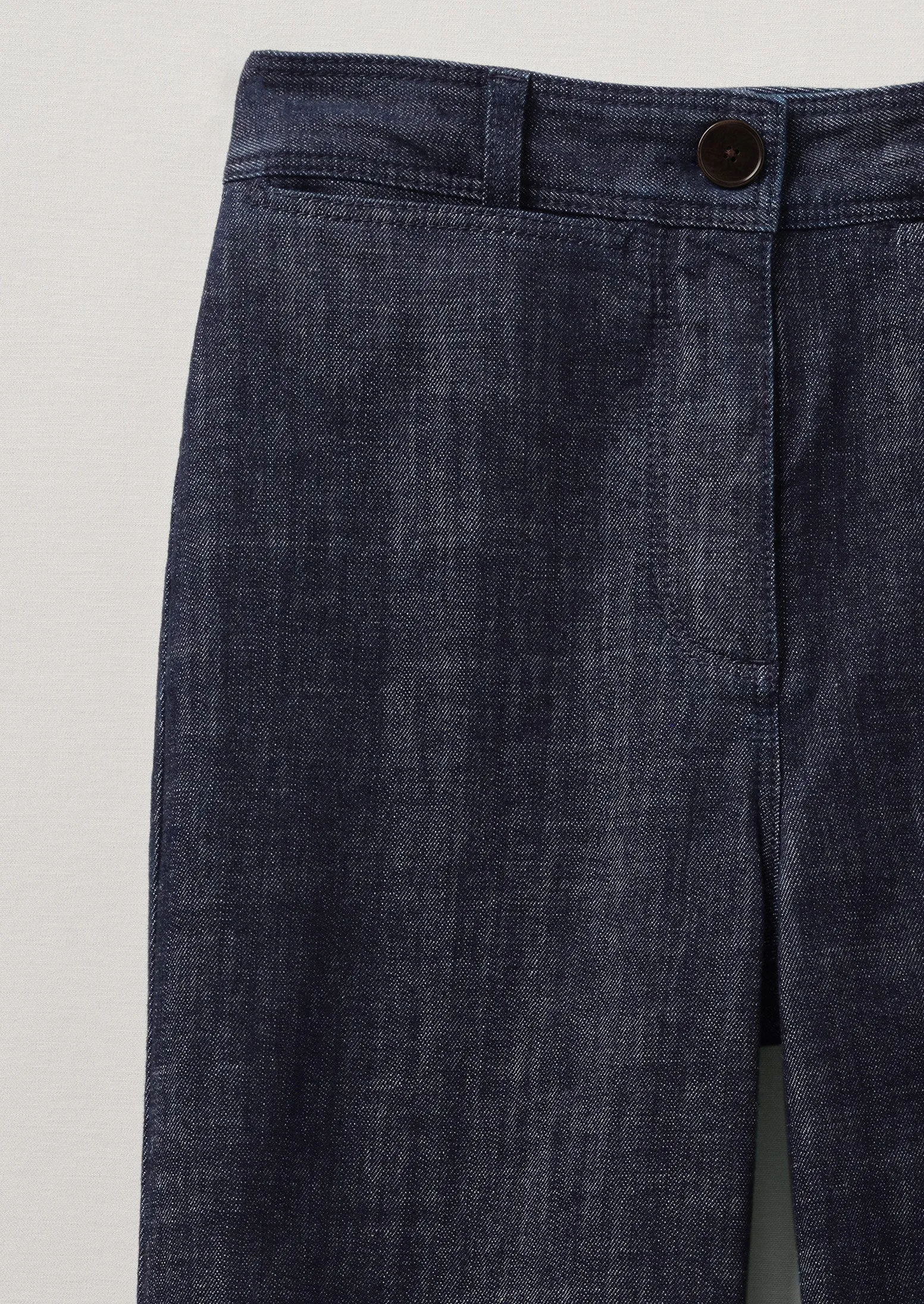 Kick Flare Organic Indigo Denim Trousers | Indigo sold by TOAST product image thumbnail 4
