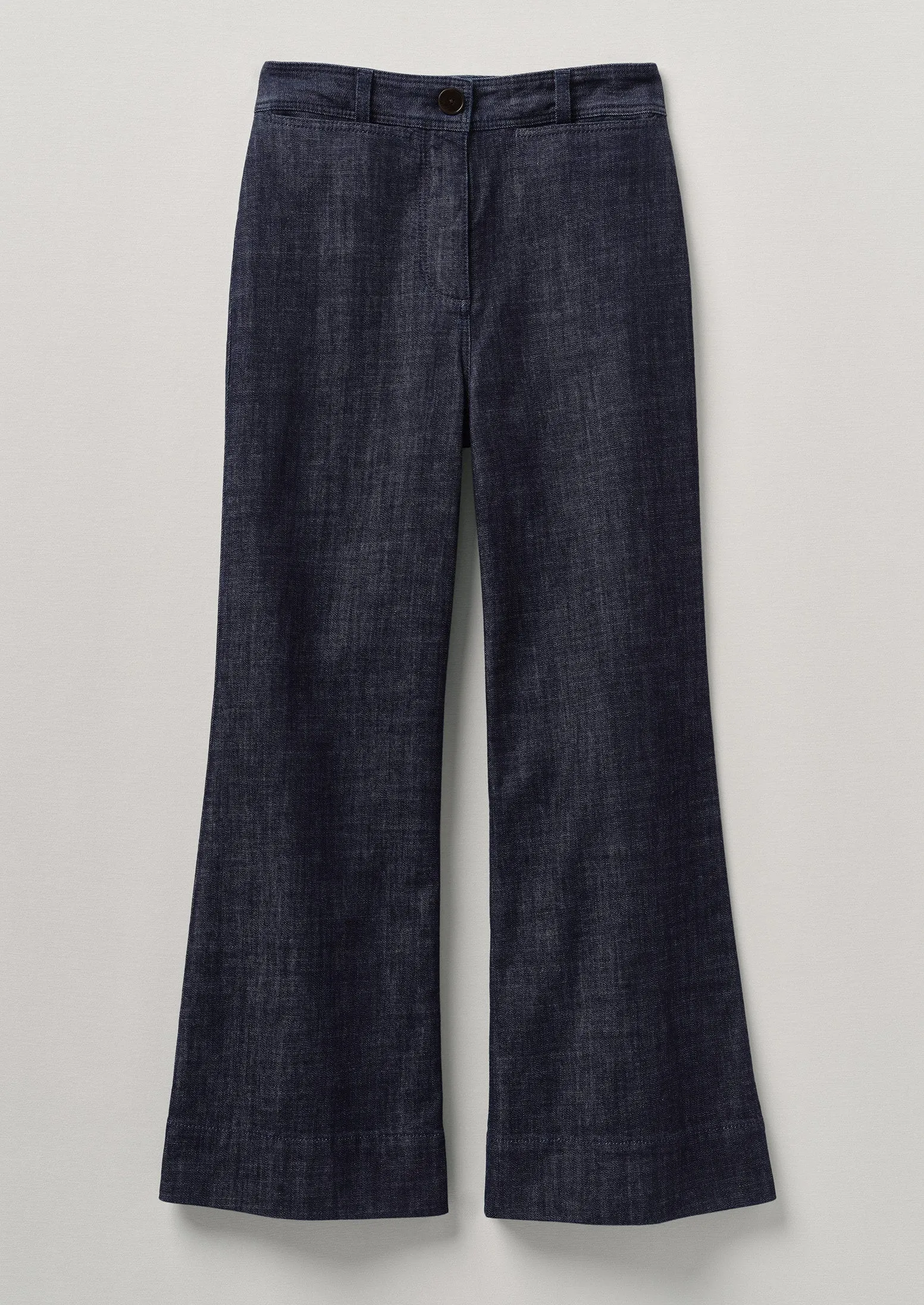 Kick Flare Organic Indigo Denim Trousers | Indigo sold by TOAST