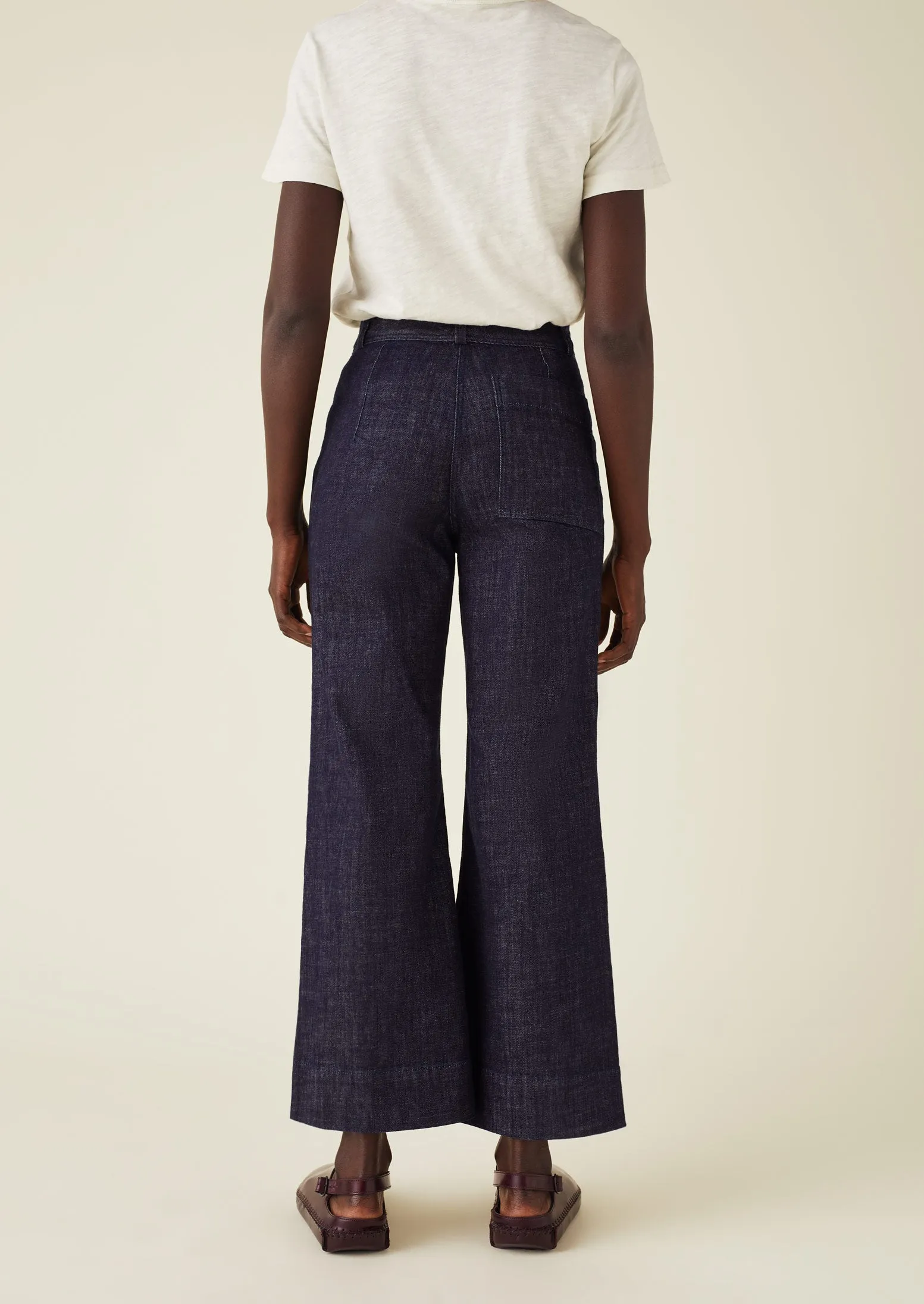 Kick Flare Organic Indigo Denim Trousers | Indigo sold by TOAST product image thumbnail 3