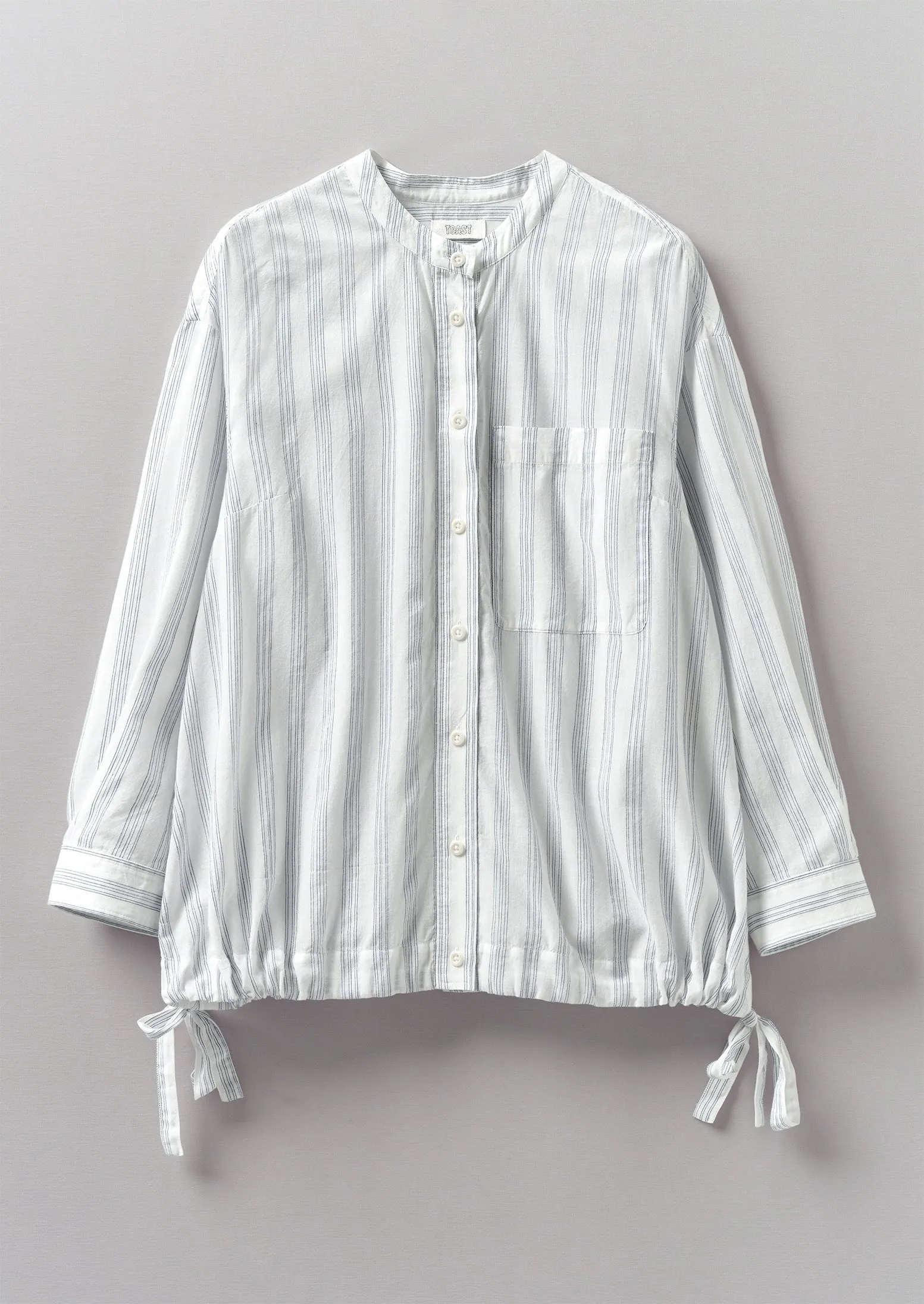 Drawstring Hem Stripe Cotton Shirt | Delft Blue/Off White sold by TOAST