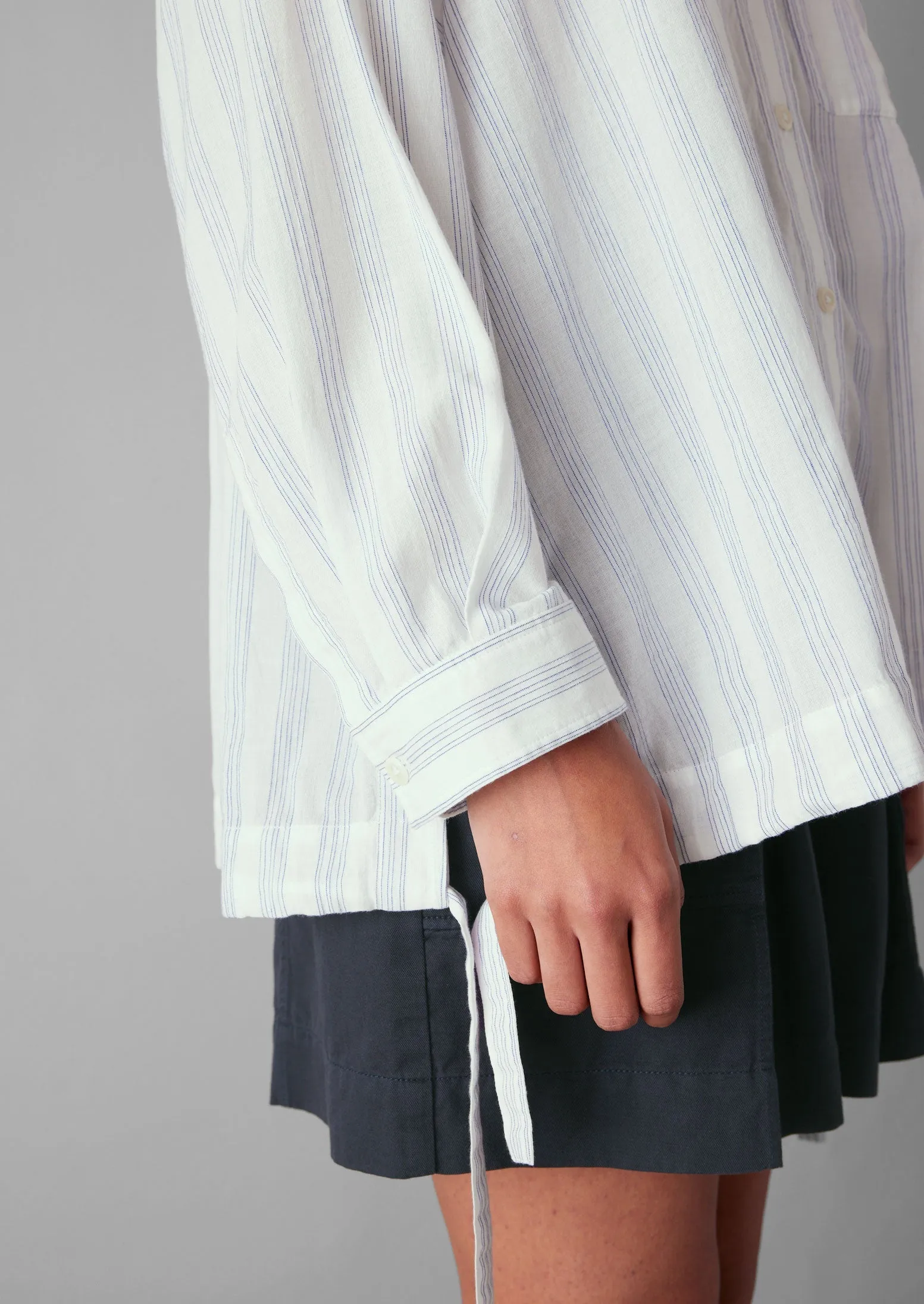 Drawstring Hem Stripe Cotton Shirt | Delft Blue/Off White sold by TOAST product image thumbnail 5