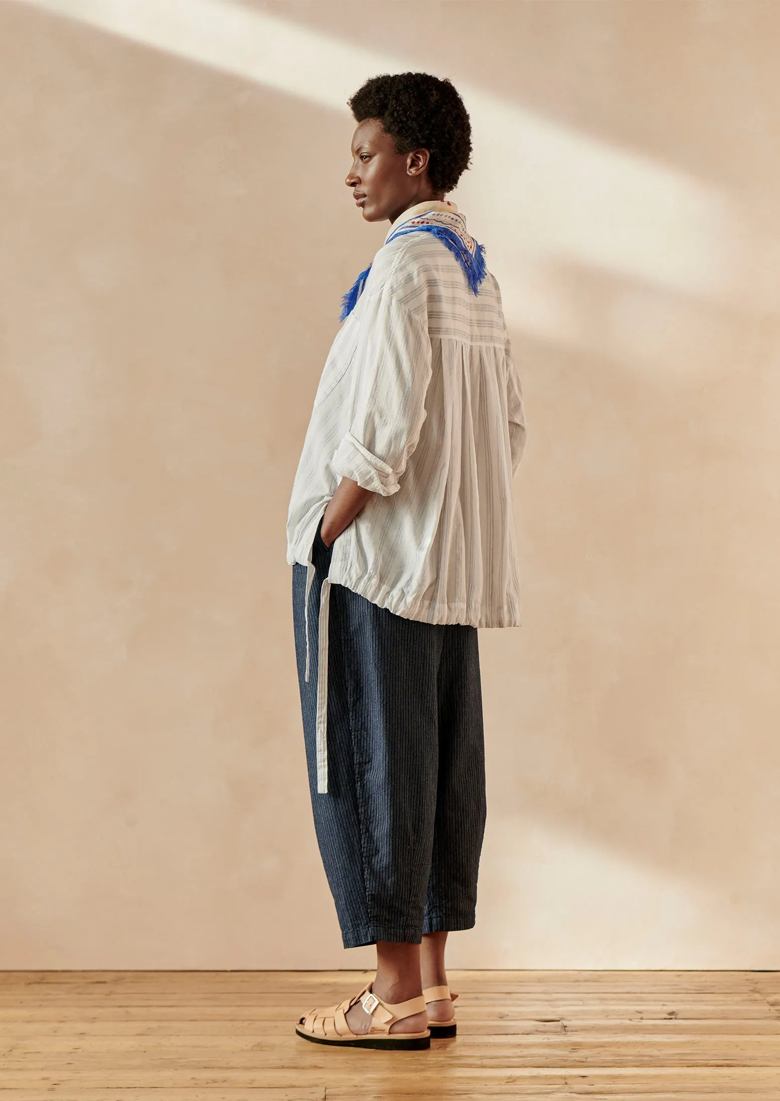 Drawstring Hem Stripe Cotton Shirt | Delft Blue/Off White sold by TOAST product image thumbnail 2