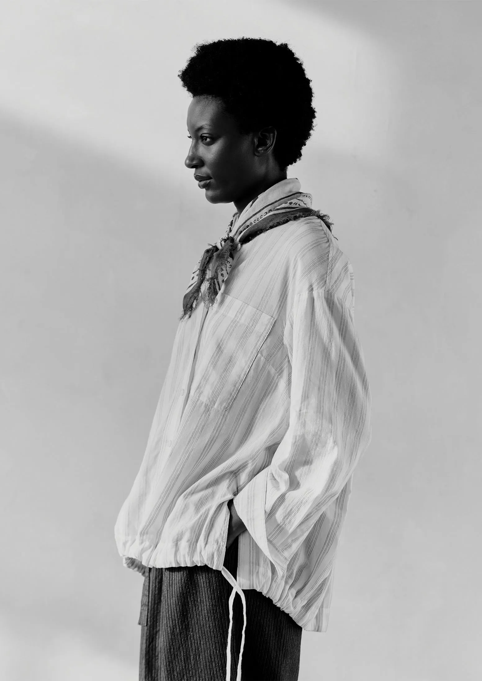 Drawstring Hem Stripe Cotton Shirt | Delft Blue/Off White sold by TOAST product image thumbnail 3