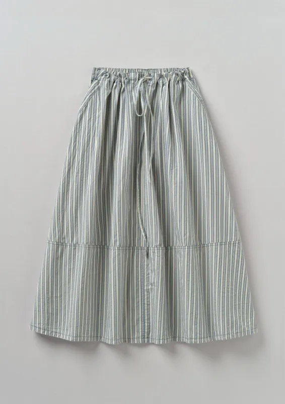 Stripe Organic Crinkle Poplin Drawstring Skirt | Woad sold by TOAST